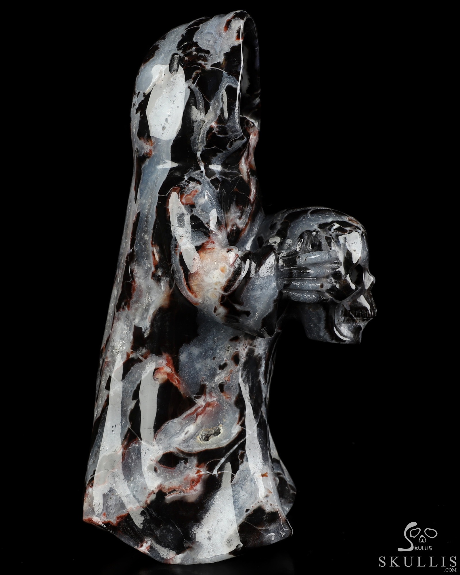 7.1" Black Zebra Agate Hand Carved Death Crystal Skull Sculpture, Crystal Healing 7.1" Black Zebra Agate Hand Carved Death Crystal Skull Sculpture, Crystal Healing