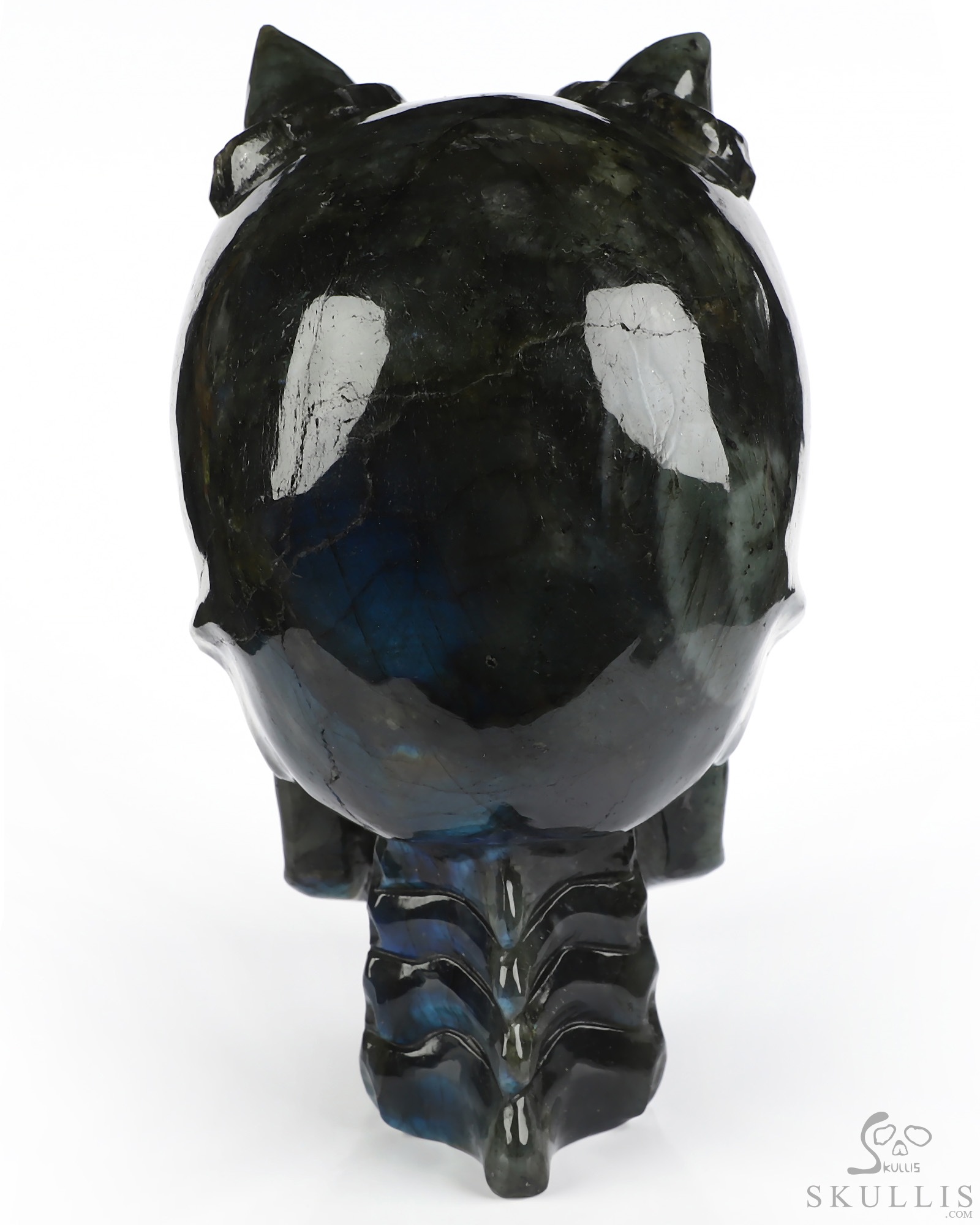 Ring-Base Horned Skull - 6.5" Labradorite Hand Carved Crystal Skull Fine Art Sculpture, Crystal Healing Ring-Base Horned Skull - 6.5" Labradorite Hand Carved Crystal Skull Fine Art Sculpture, Crystal Healing