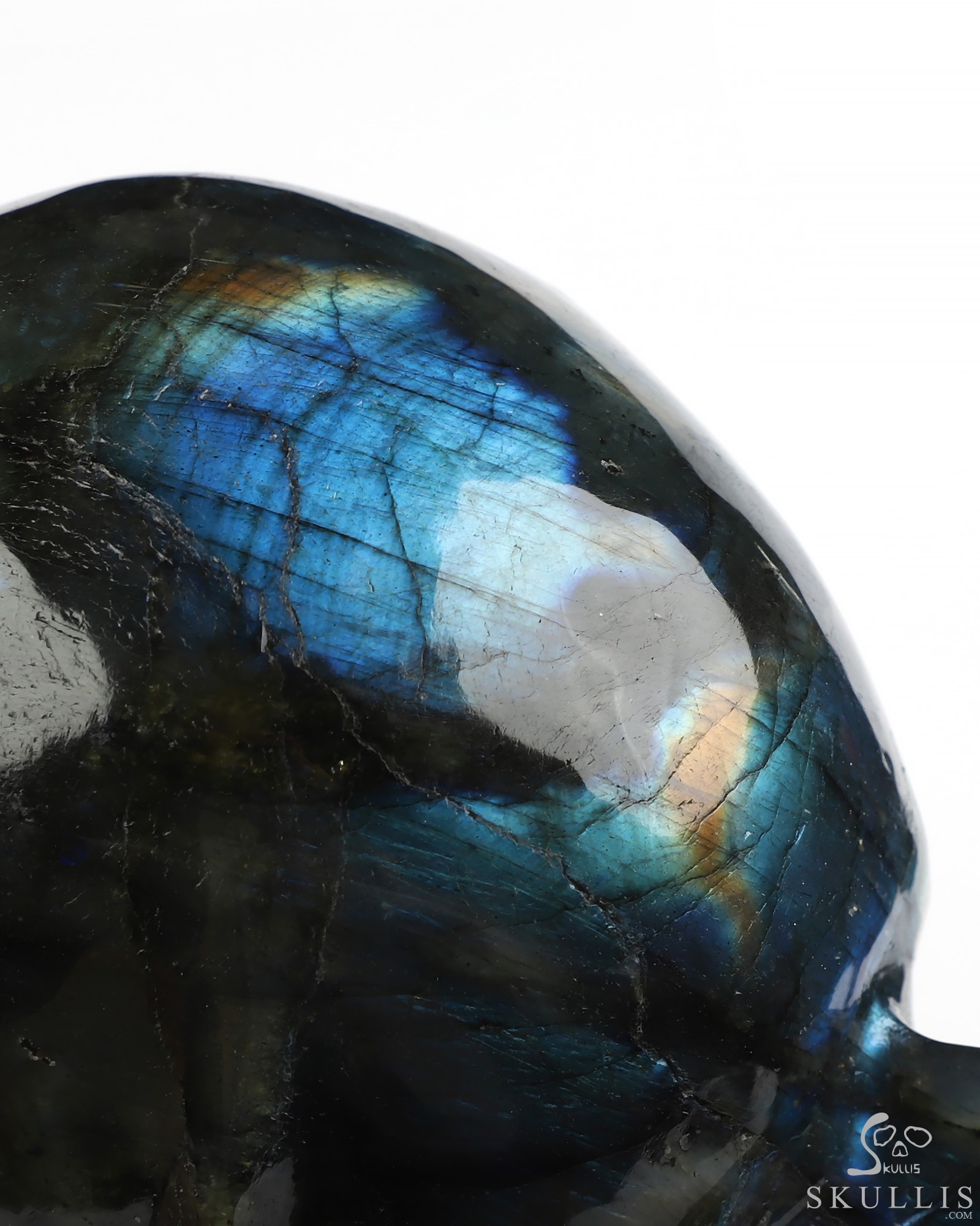 Ring-Base Horned Skull - 6.5" Labradorite Hand Carved Crystal Skull Fine Art Sculpture, Crystal Healing Ring-Base Horned Skull - 6.5" Labradorite Hand Carved Crystal Skull Fine Art Sculpture, Crystal Healing
