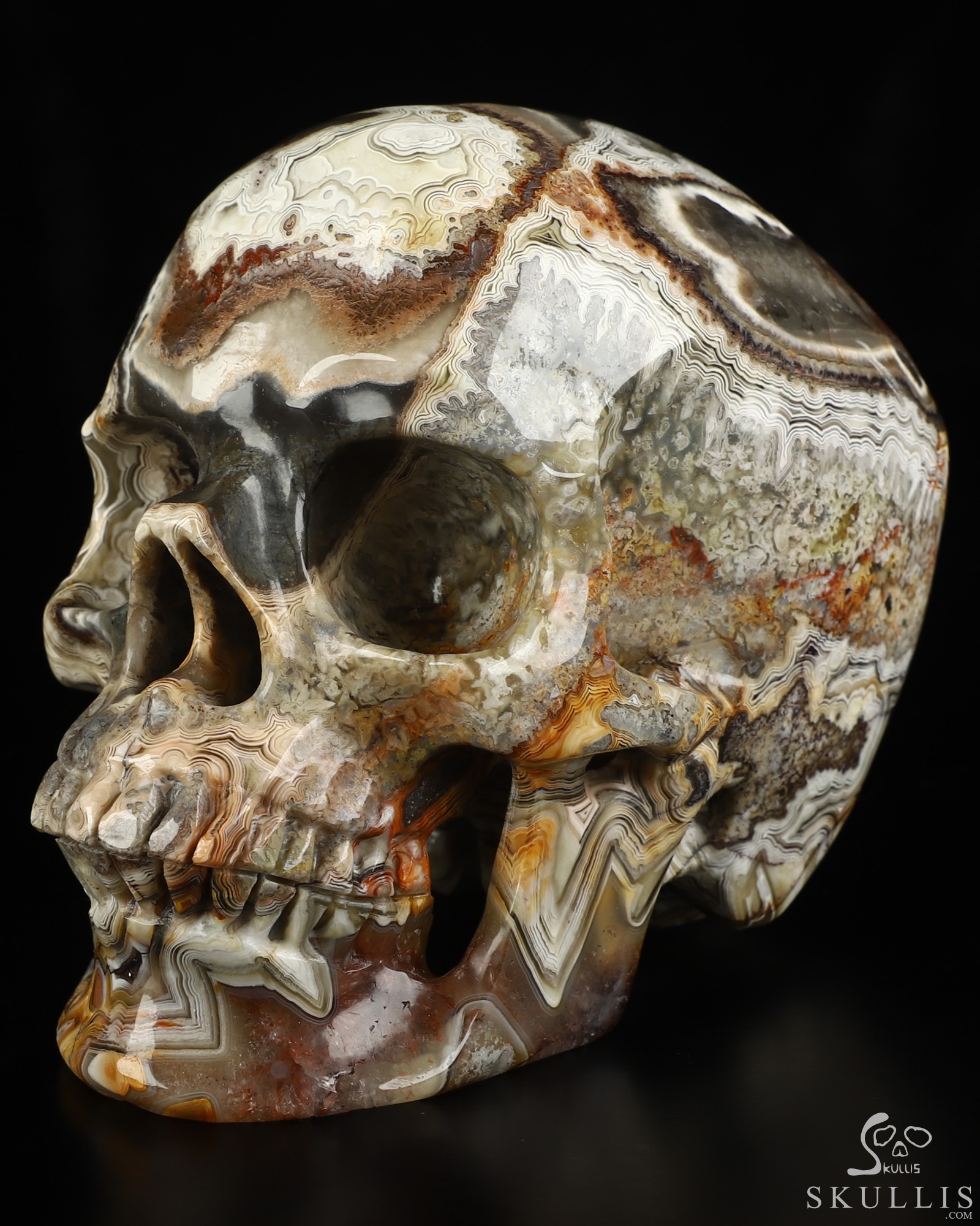 Gemstone 5.0" Red Crazy Lace Agate Hand Carved Crystal Skull, Super Realistic, Crystal Healing Gemstone 5.0" Red Crazy Lace Agate Hand Carved Crystal Skull, Super Realistic, Crystal Healing