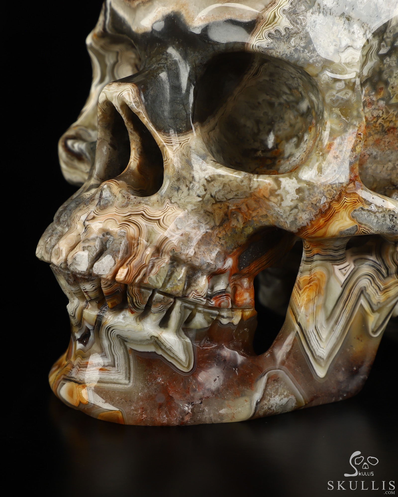 Gemstone 5.0" Red Crazy Lace Agate Hand Carved Crystal Skull, Super Realistic, Crystal Healing Gemstone 5.0" Red Crazy Lace Agate Hand Carved Crystal Skull, Super Realistic, Crystal Healing