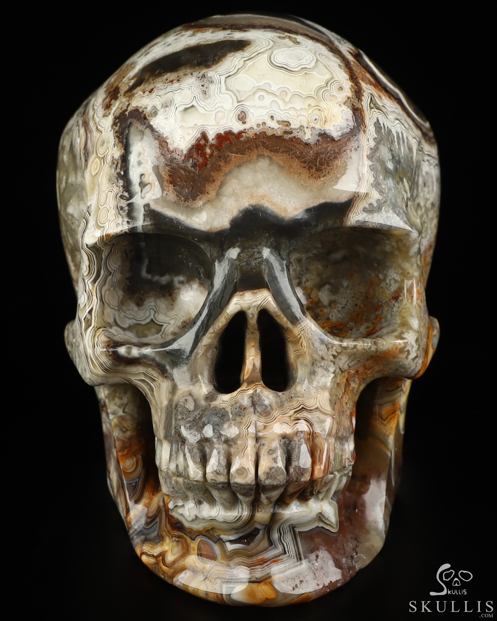 Gemstone 5.0" Red Crazy Lace Agate Hand Carved Crystal Skull, Super Realistic, Crystal Healing Gemstone 5.0" Red Crazy Lace Agate Hand Carved Crystal Skull, Super Realistic, Crystal Healing