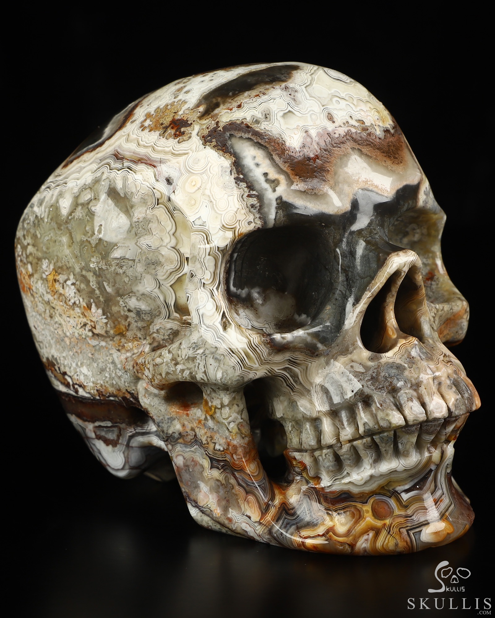 Gemstone 5.0" Red Crazy Lace Agate Hand Carved Crystal Skull, Super Realistic, Crystal Healing Gemstone 5.0" Red Crazy Lace Agate Hand Carved Crystal Skull, Super Realistic, Crystal Healing