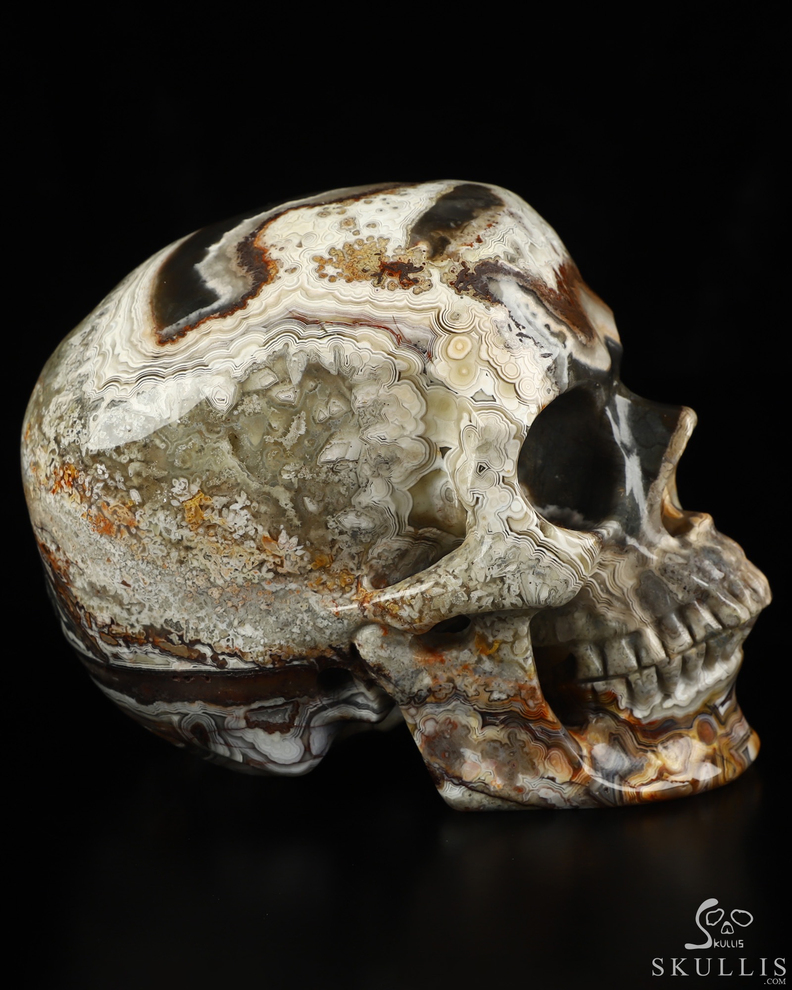Gemstone 5.0" Red Crazy Lace Agate Hand Carved Crystal Skull, Super Realistic, Crystal Healing Gemstone 5.0" Red Crazy Lace Agate Hand Carved Crystal Skull, Super Realistic, Crystal Healing