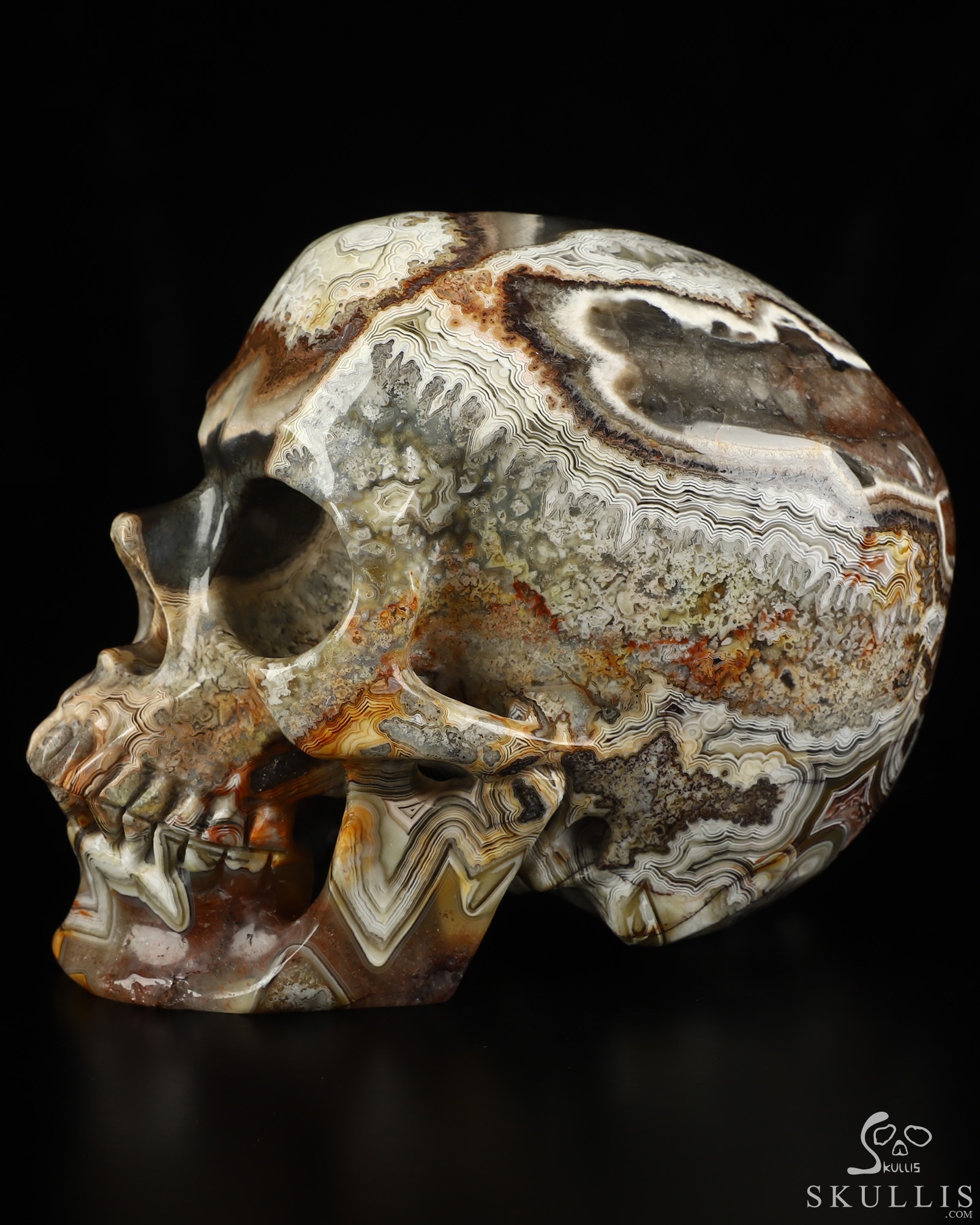 Gemstone 5.0" Red Crazy Lace Agate Hand Carved Crystal Skull, Super Realistic, Crystal Healing Gemstone 5.0" Red Crazy Lace Agate Hand Carved Crystal Skull, Super Realistic, Crystal Healing