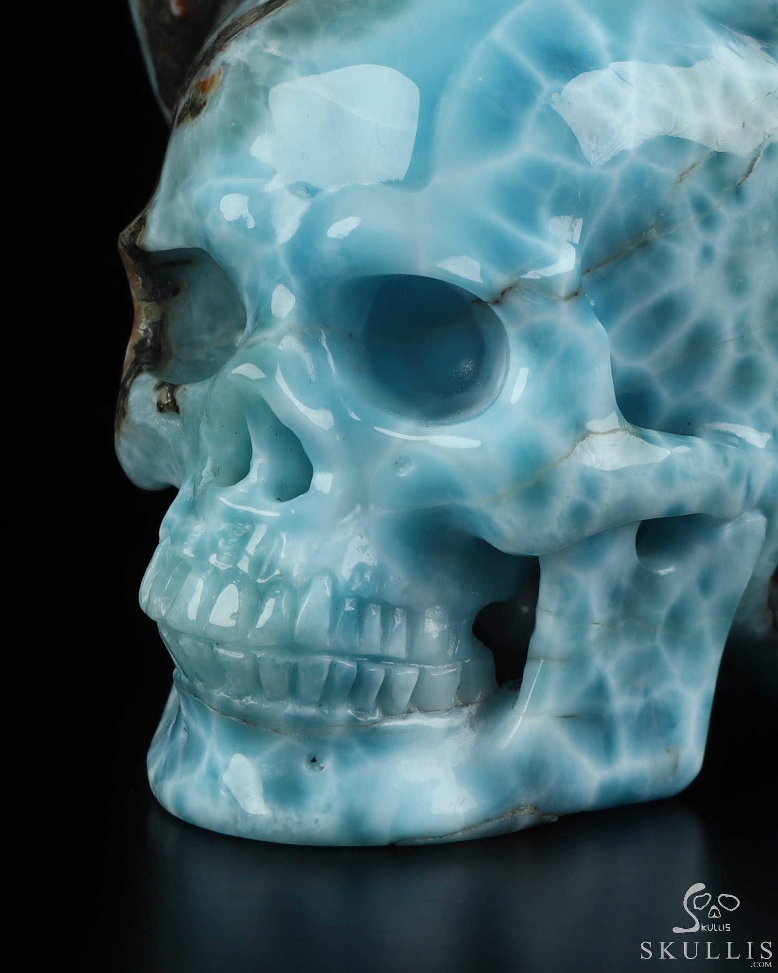 3.1" Larimar Hand Carved Crystal Skull and Fox Fine Art Sculpture, Crystal Healing 3.1" Larimar Hand Carved Crystal Skull and Fox Fine Art Sculpture, Crystal Healing