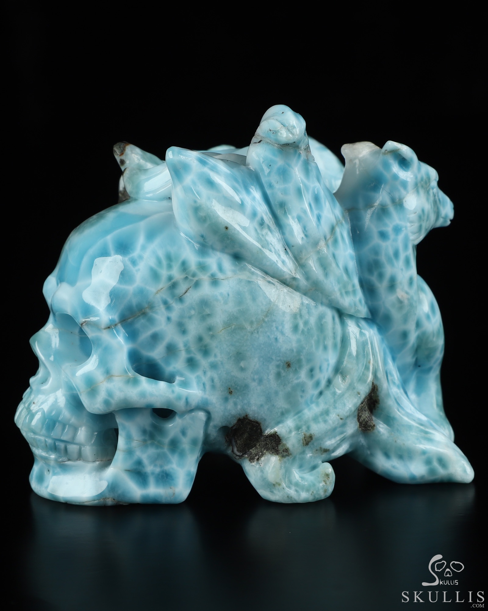 3.1" Larimar Hand Carved Crystal Skull and Fox Fine Art Sculpture, Crystal Healing 3.1" Larimar Hand Carved Crystal Skull and Fox Fine Art Sculpture, Crystal Healing