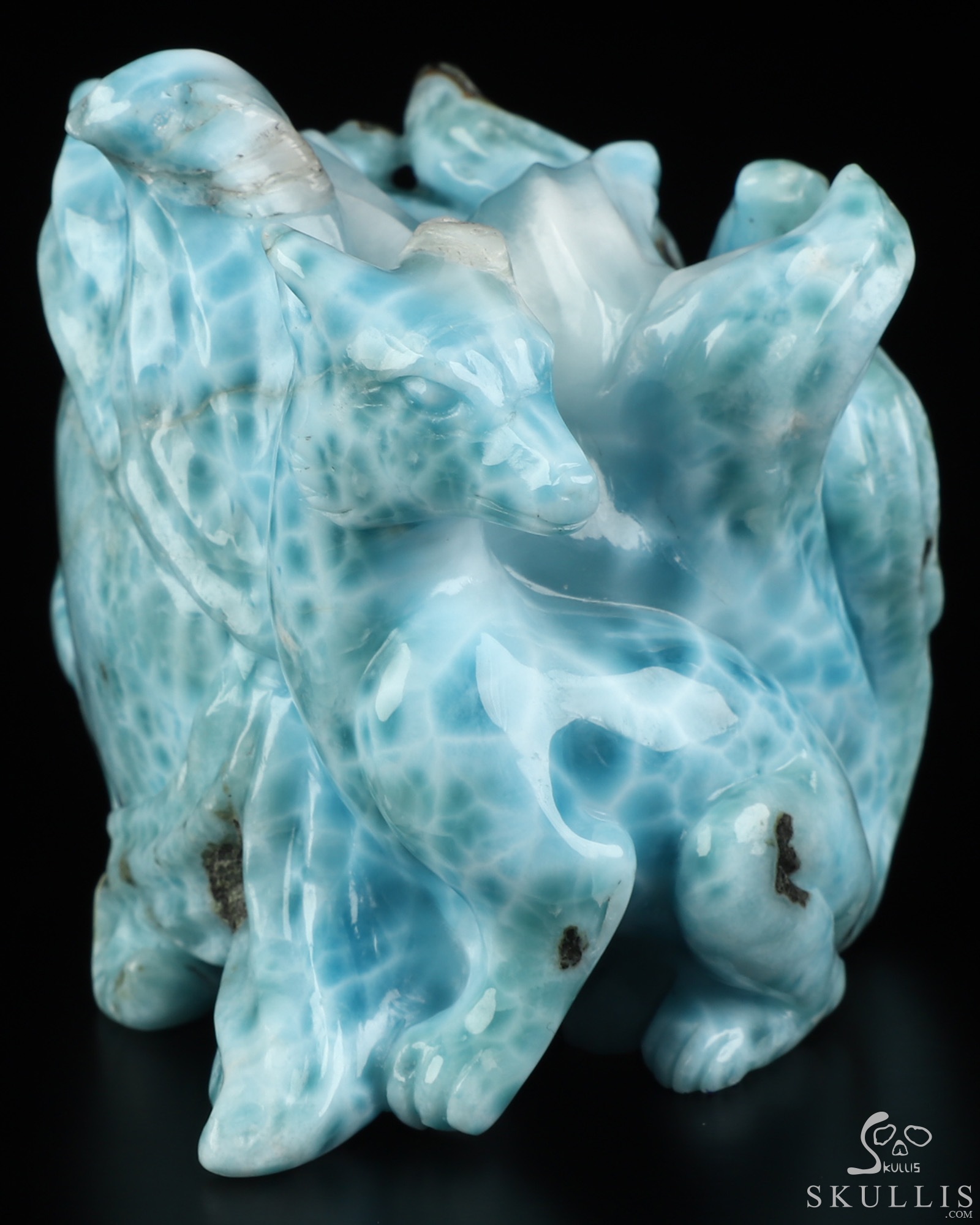 3.1" Larimar Hand Carved Crystal Skull and Fox Fine Art Sculpture, Crystal Healing 3.1" Larimar Hand Carved Crystal Skull and Fox Fine Art Sculpture, Crystal Healing