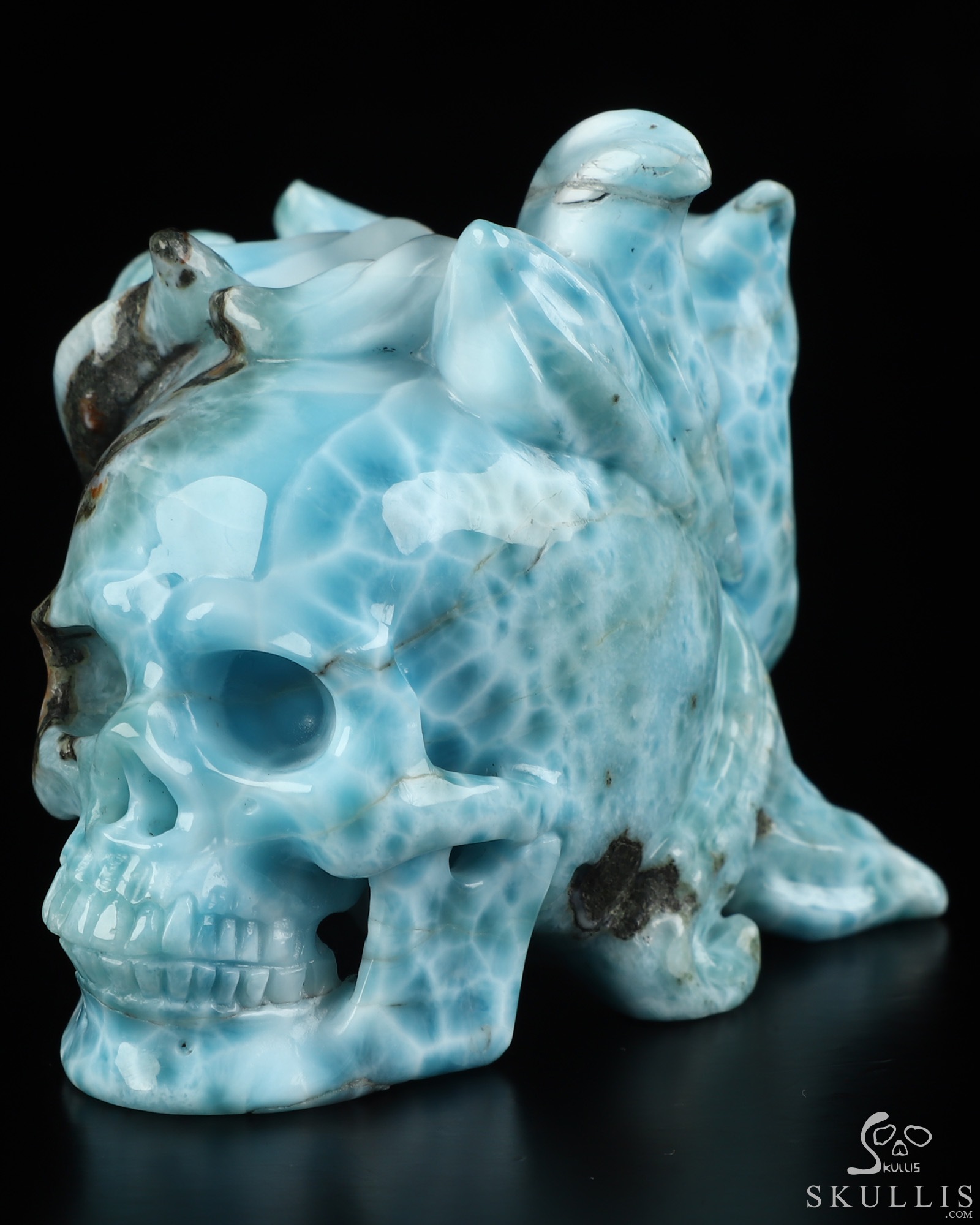 3.1" Larimar Hand Carved Crystal Skull and Fox Fine Art Sculpture, Crystal Healing 3.1" Larimar Hand Carved Crystal Skull and Fox Fine Art Sculpture, Crystal Healing