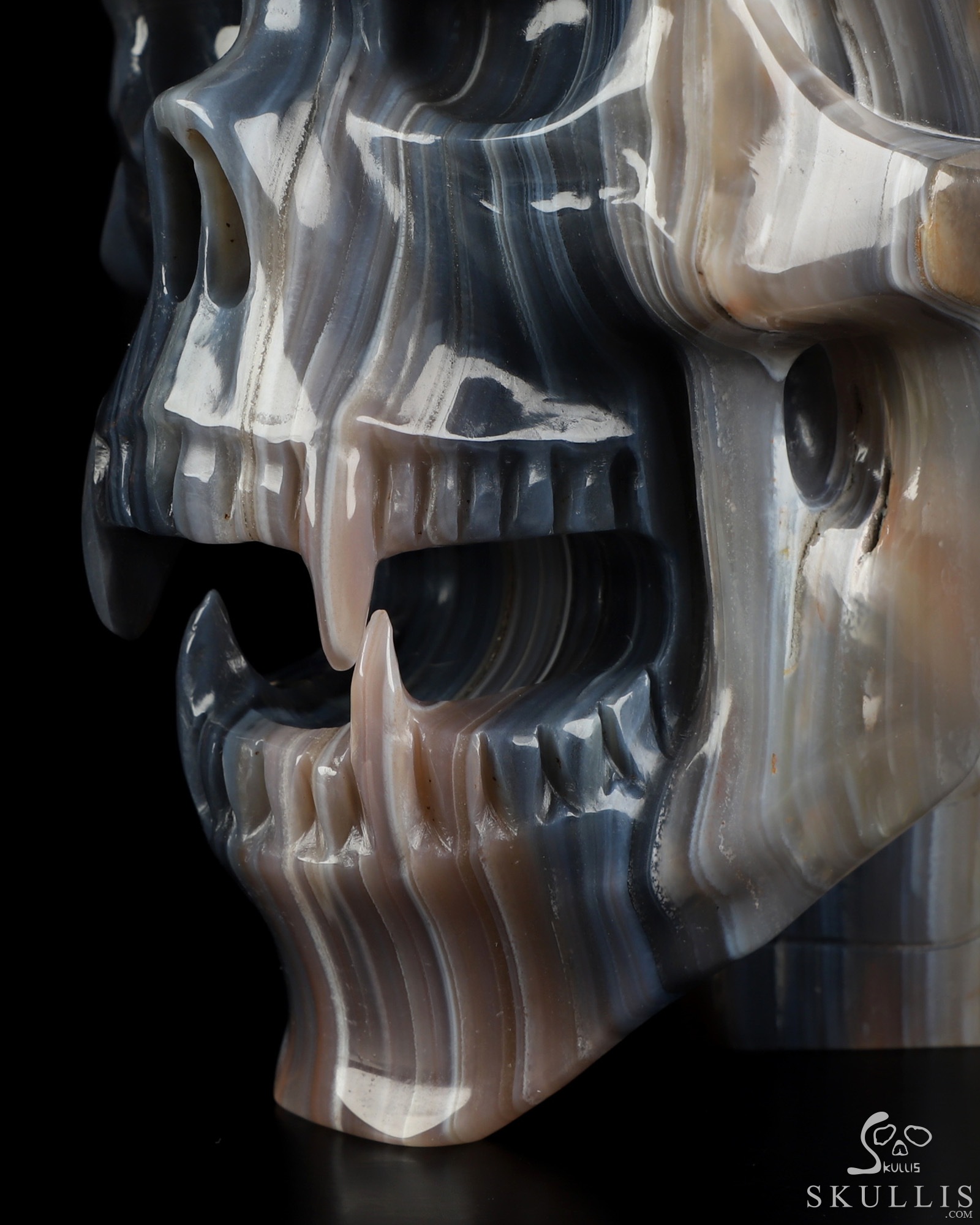 Ring-Base Horned Skull - 7.0" Premium Brazilian Agate Hand Carved Crystal Skull Fine Art Sculpture, Crystal Healing Ring-Base Horned Skull - 7.0" Premium Brazilian Agate Hand Carved Crystal Skull Fine Art Sculpture, Crystal Healing