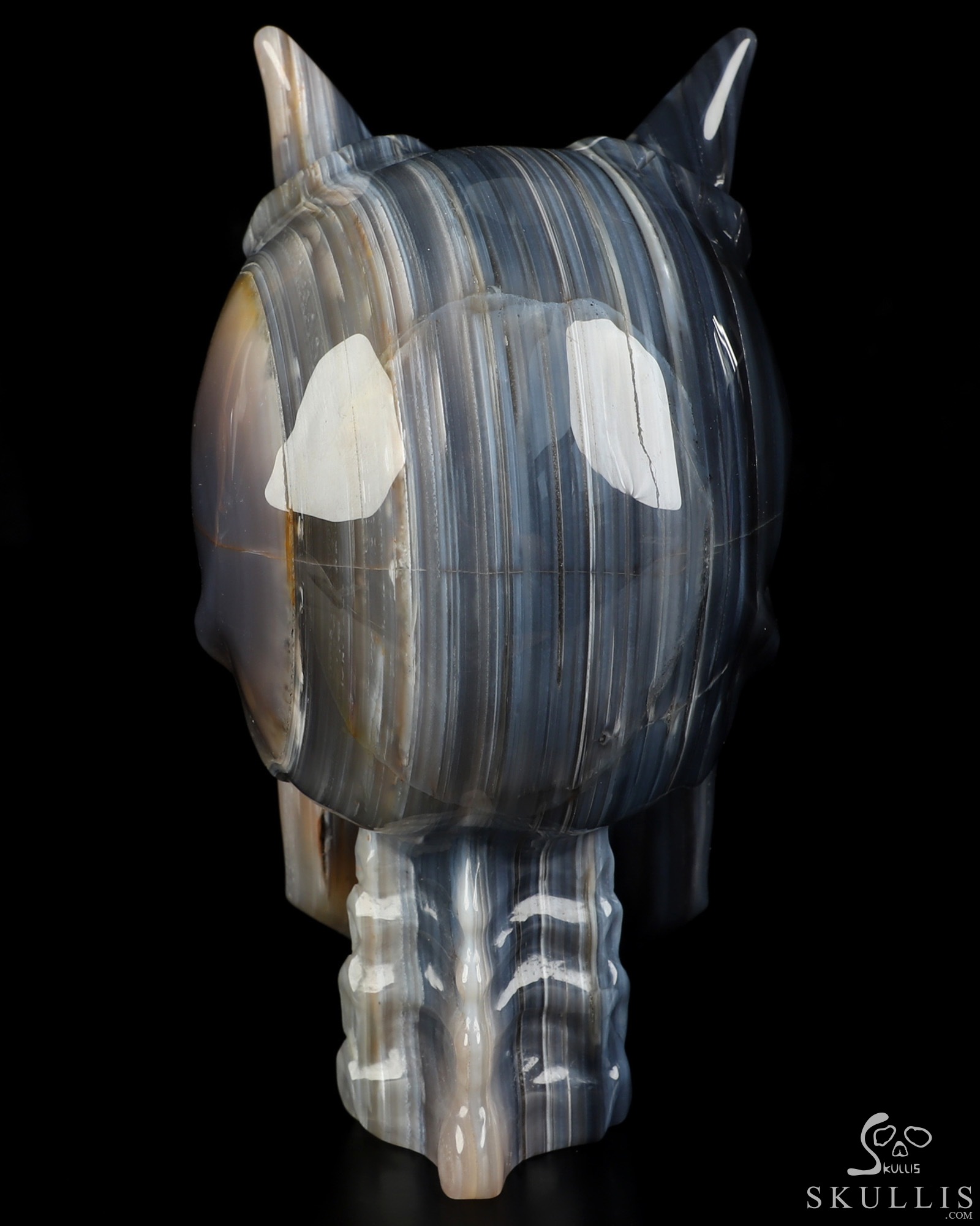 Ring-Base Horned Skull - 7.0" Premium Brazilian Agate Hand Carved Crystal Skull Fine Art Sculpture, Crystal Healing Ring-Base Horned Skull - 7.0" Premium Brazilian Agate Hand Carved Crystal Skull Fine Art Sculpture, Crystal Healing