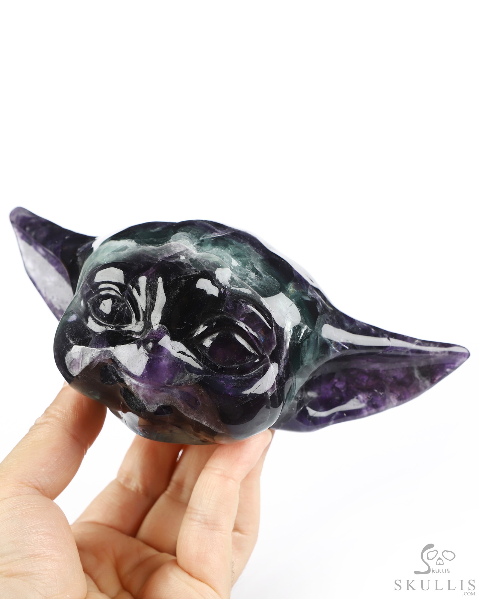 6.9" Fluorite Hand Carved Crystal Yoda Fine Art Sculpture, Crystal Healing 6.9" Fluorite Hand Carved Crystal Yoda Fine Art Sculpture, Crystal Healing