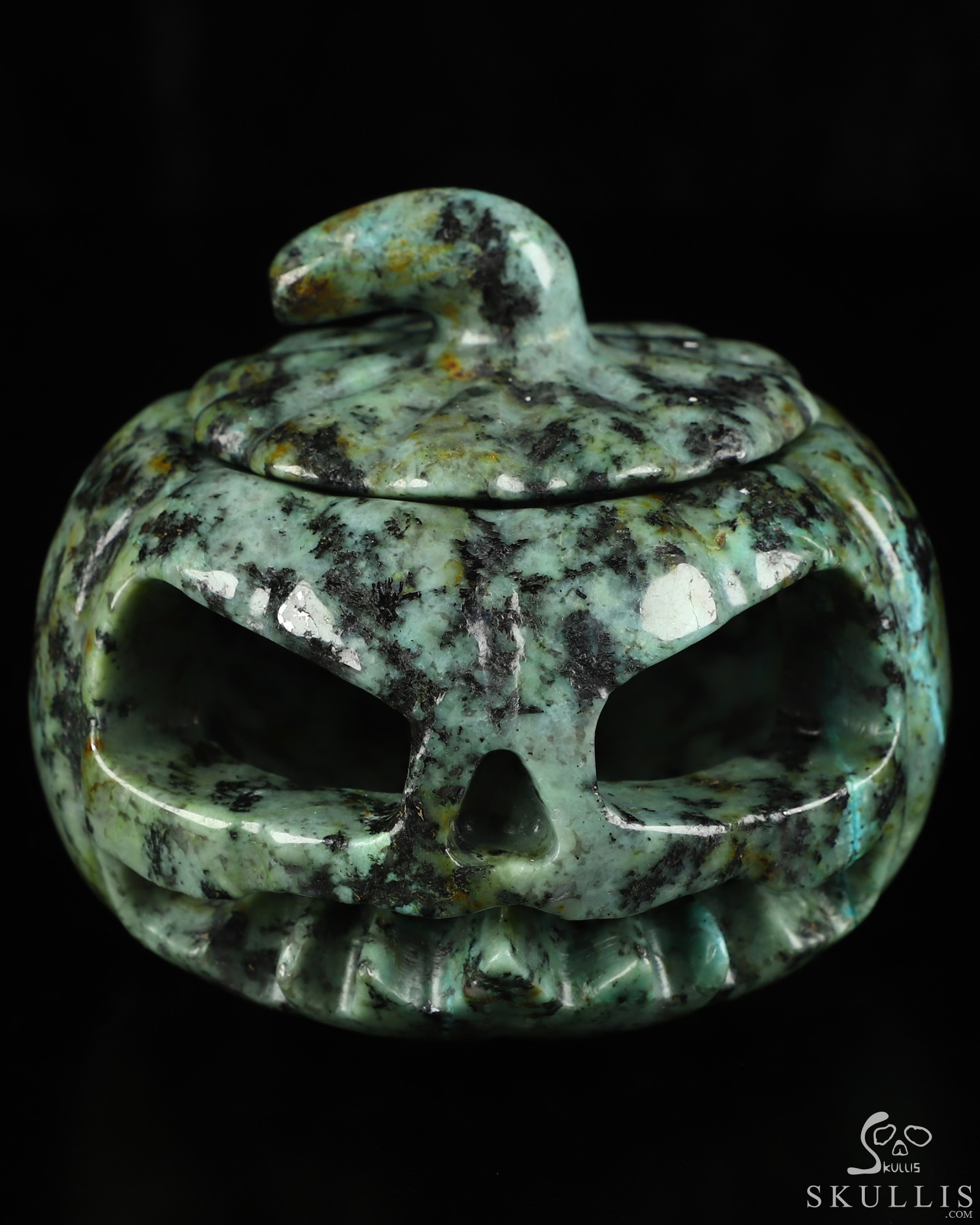 4.1" African Turquoise Hand Carved Hollow Pumpkin Crystal Skull Sculpture, Crystal Healing 4.1" African Turquoise Hand Carved Hollow Pumpkin Crystal Skull Sculpture, Crystal Healing