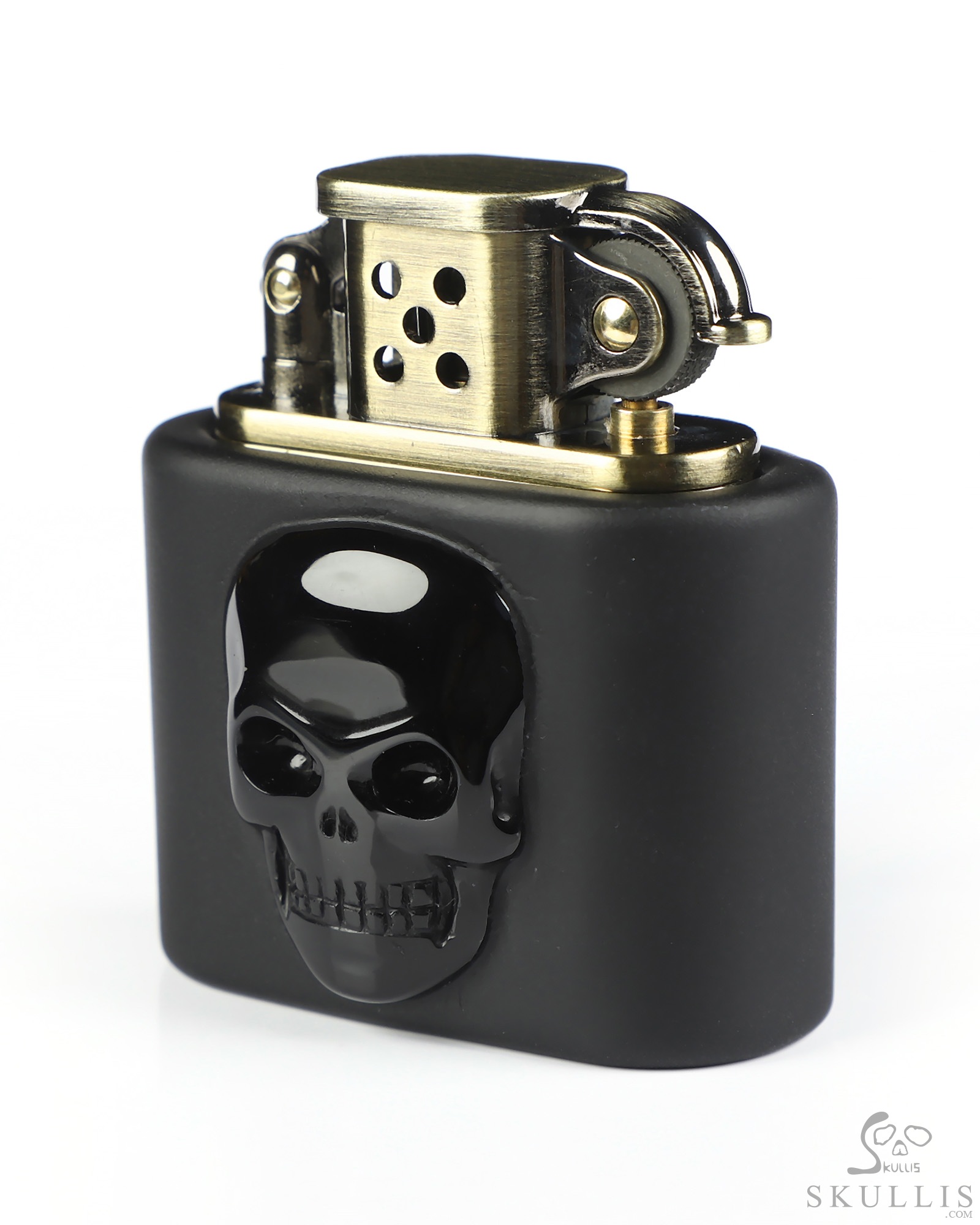 Bonefire - 2.1" Black Obsidian Hand-Carved Relief Crystal Skull Refillable Kerosene Novelty Pocket Lighter Accessory Bonefire - 2.1" Black Obsidian Hand-Carved Relief Crystal Skull Refillable Kerosene Novelty Pocket Lighter Accessory