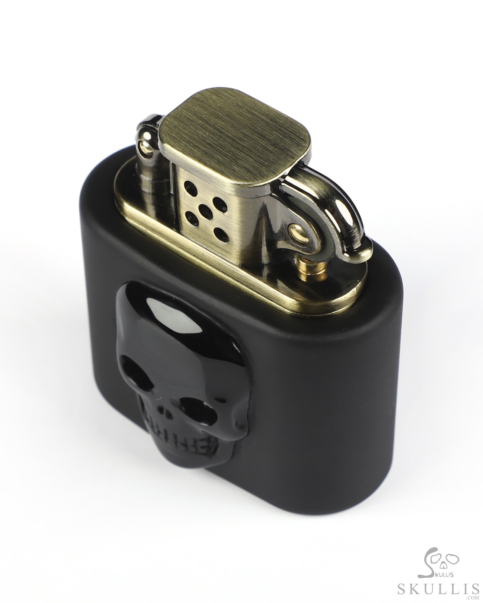 Bonefire - 2.1" Black Obsidian Hand-Carved Relief Crystal Skull Refillable Kerosene Novelty Pocket Lighter Accessory Bonefire - 2.1" Black Obsidian Hand-Carved Relief Crystal Skull Refillable Kerosene Novelty Pocket Lighter Accessory