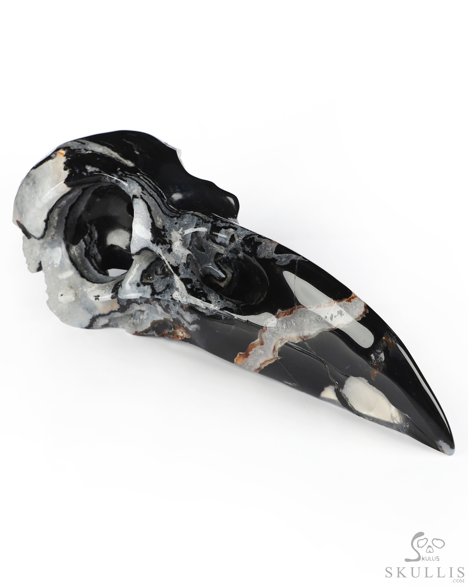 9.3" Black Zebra Agate Hand Carved Raven Crystal Skull Sculpture, Crystal Healing 9.3" Black Zebra Agate Hand Carved Raven Crystal Skull Sculpture, Crystal Healing