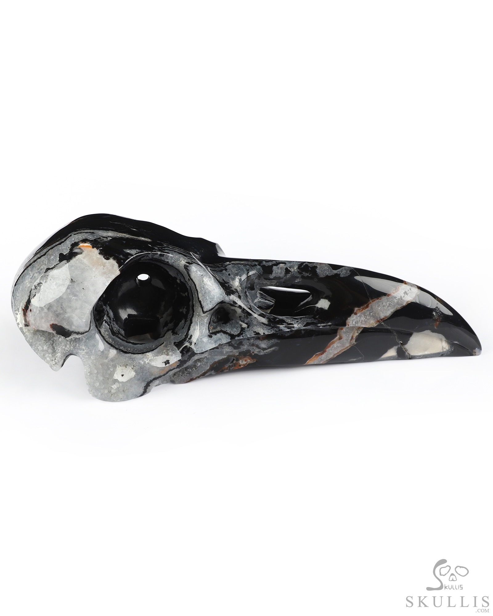 9.3" Black Zebra Agate Hand Carved Raven Crystal Skull Sculpture, Crystal Healing 9.3" Black Zebra Agate Hand Carved Raven Crystal Skull Sculpture, Crystal Healing