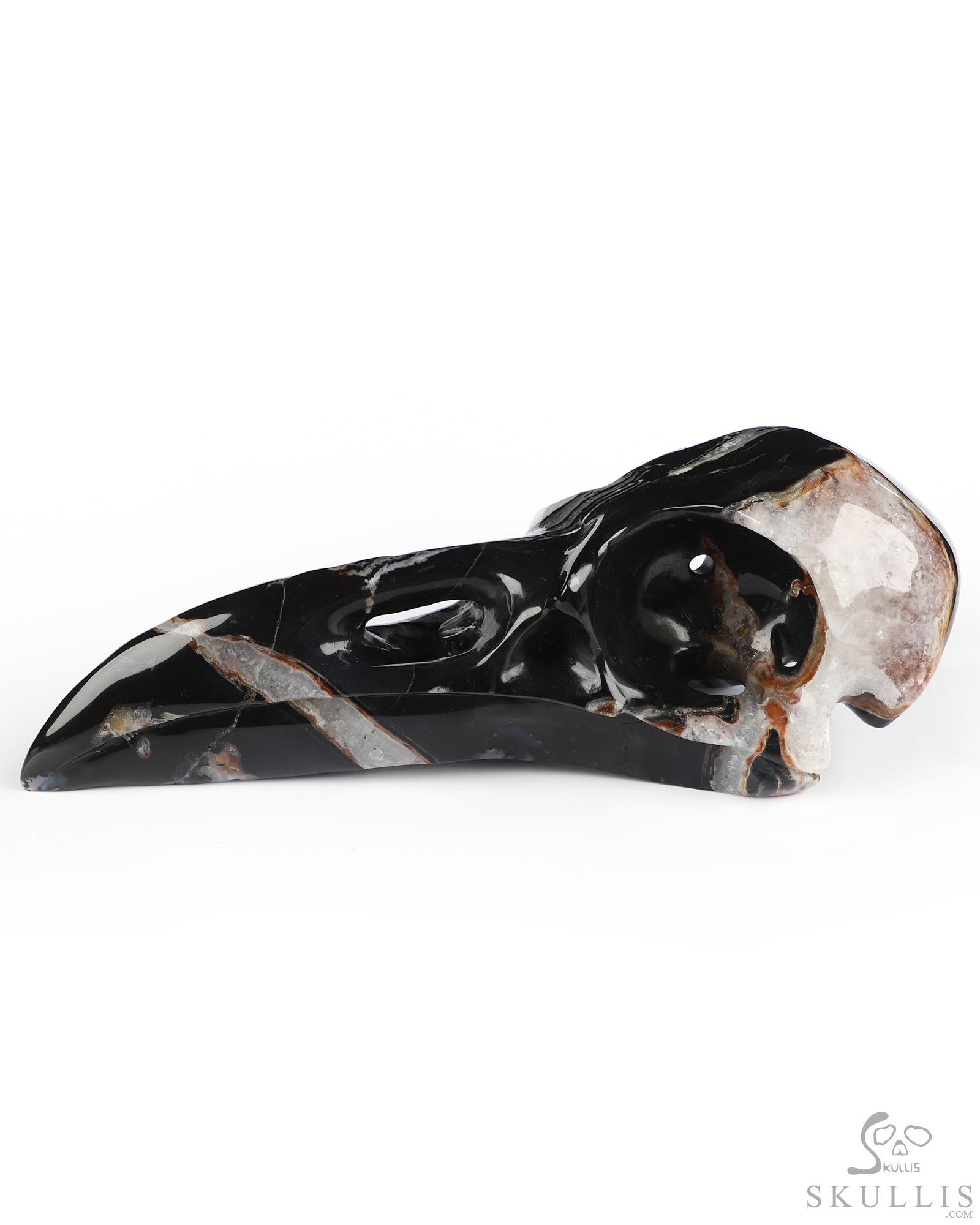 9.3" Black Zebra Agate Hand Carved Raven Crystal Skull Sculpture, Crystal Healing 9.3" Black Zebra Agate Hand Carved Raven Crystal Skull Sculpture, Crystal Healing