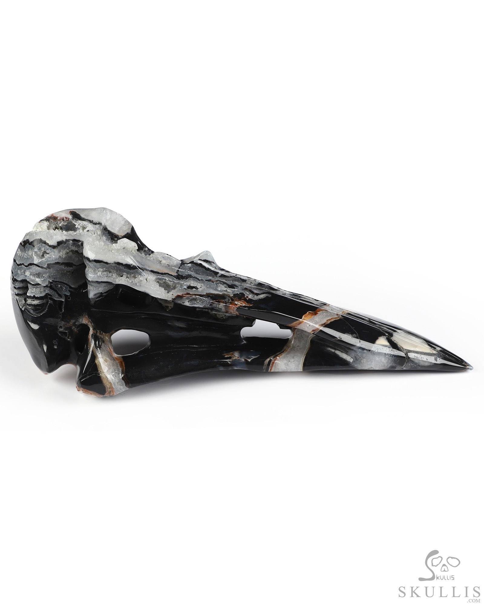 9.3" Black Zebra Agate Hand Carved Raven Crystal Skull Sculpture, Crystal Healing 9.3" Black Zebra Agate Hand Carved Raven Crystal Skull Sculpture, Crystal Healing
