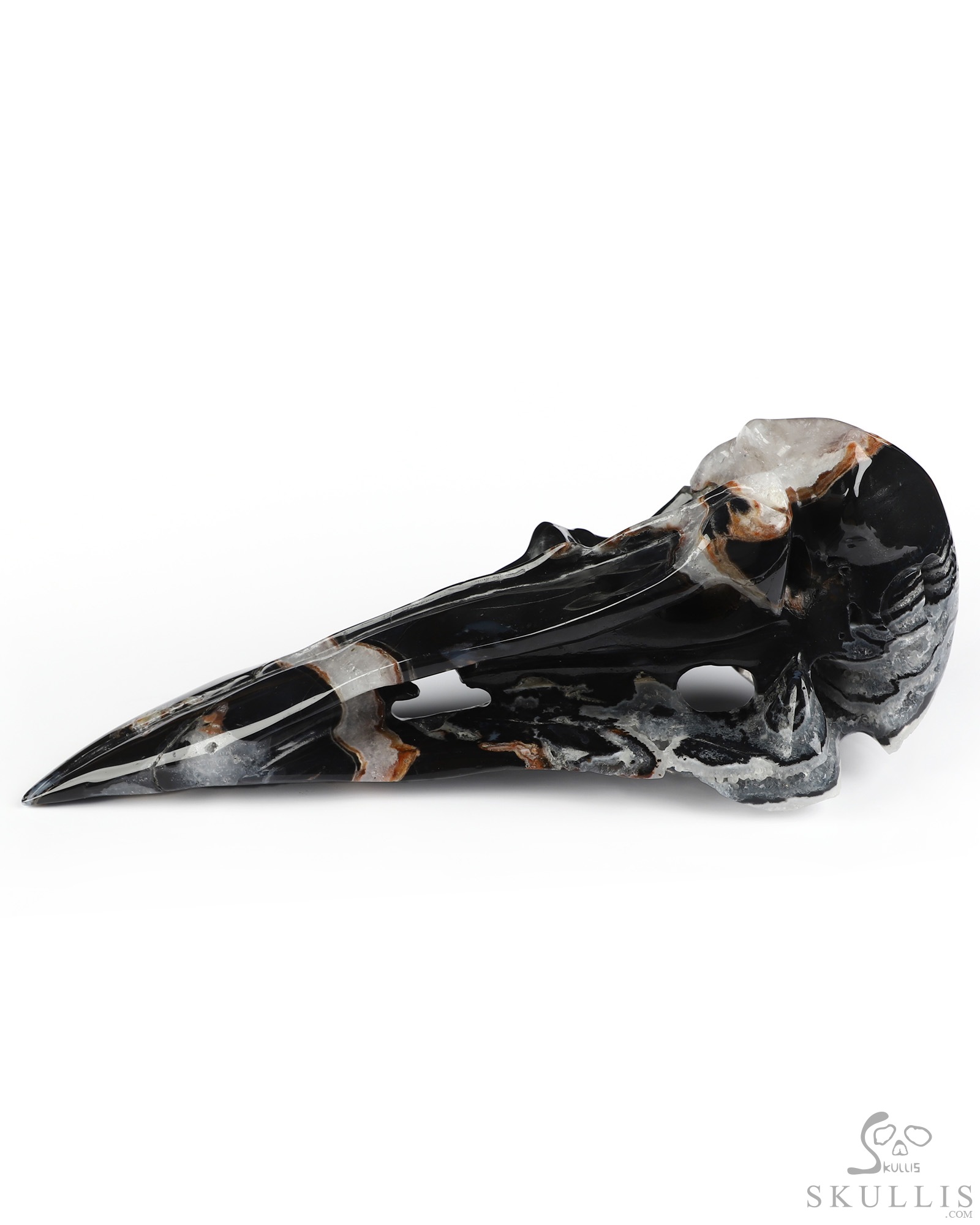 9.3" Black Zebra Agate Hand Carved Raven Crystal Skull Sculpture, Crystal Healing 9.3" Black Zebra Agate Hand Carved Raven Crystal Skull Sculpture, Crystal Healing