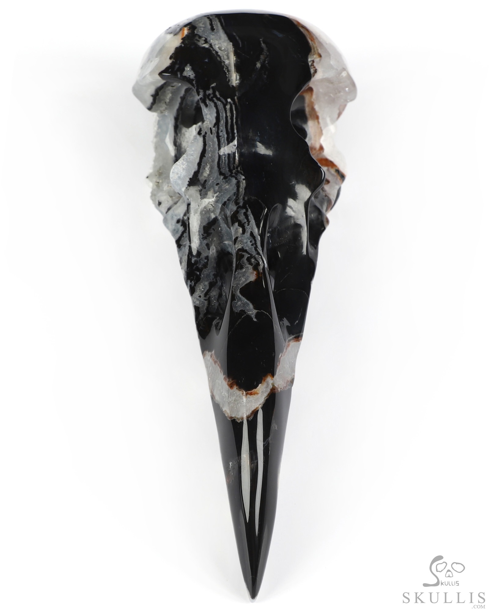 9.3" Black Zebra Agate Hand Carved Raven Crystal Skull Sculpture, Crystal Healing 9.3" Black Zebra Agate Hand Carved Raven Crystal Skull Sculpture, Crystal Healing