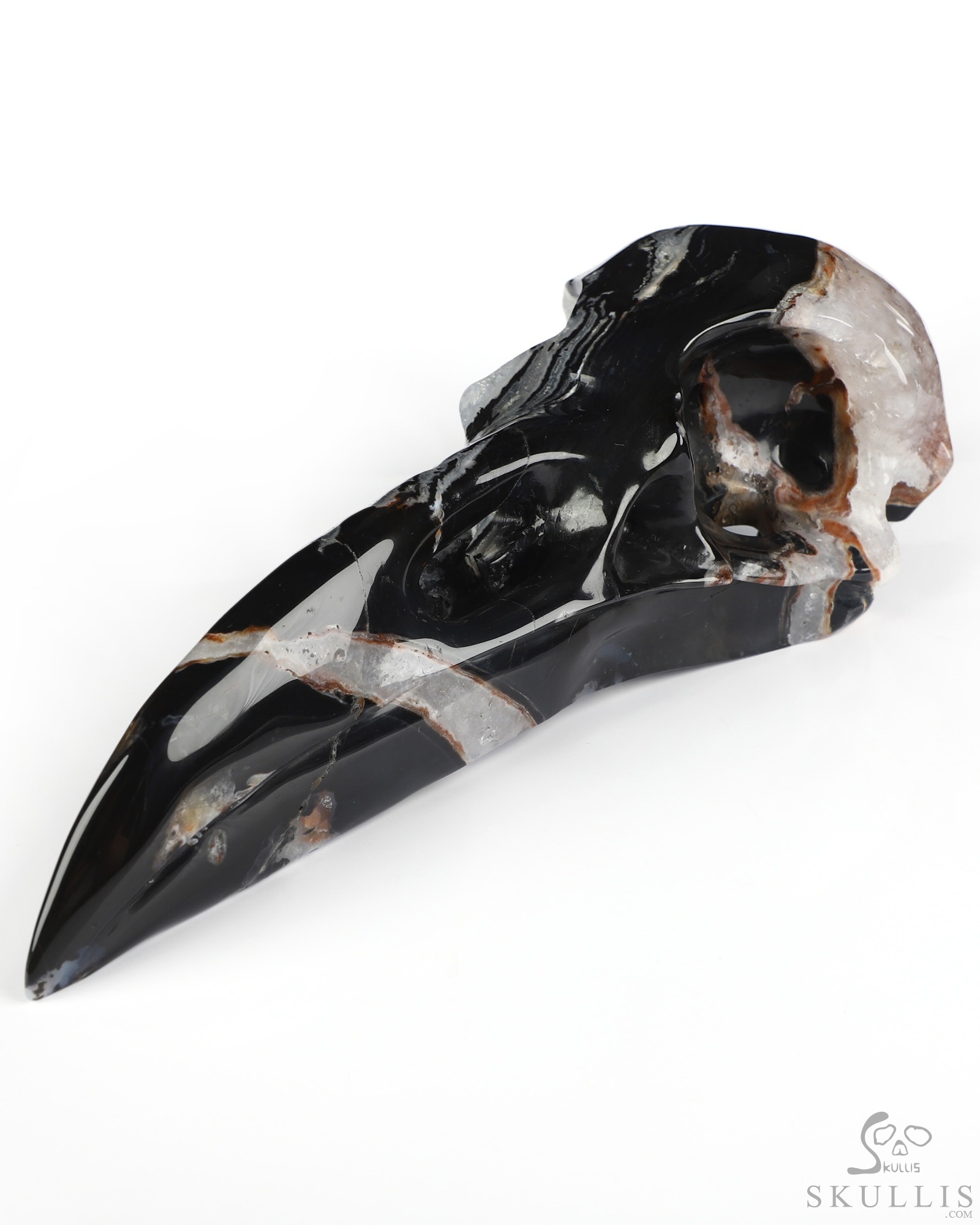 9.3" Black Zebra Agate Hand Carved Raven Crystal Skull Sculpture, Crystal Healing 9.3" Black Zebra Agate Hand Carved Raven Crystal Skull Sculpture, Crystal Healing