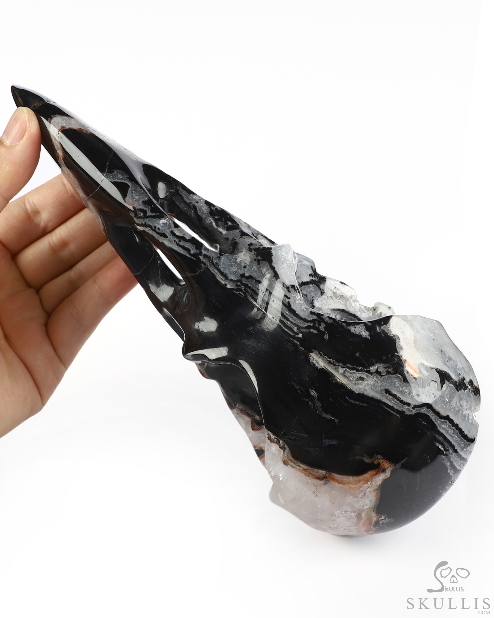 9.3" Black Zebra Agate Hand Carved Raven Crystal Skull Sculpture, Crystal Healing 9.3" Black Zebra Agate Hand Carved Raven Crystal Skull Sculpture, Crystal Healing