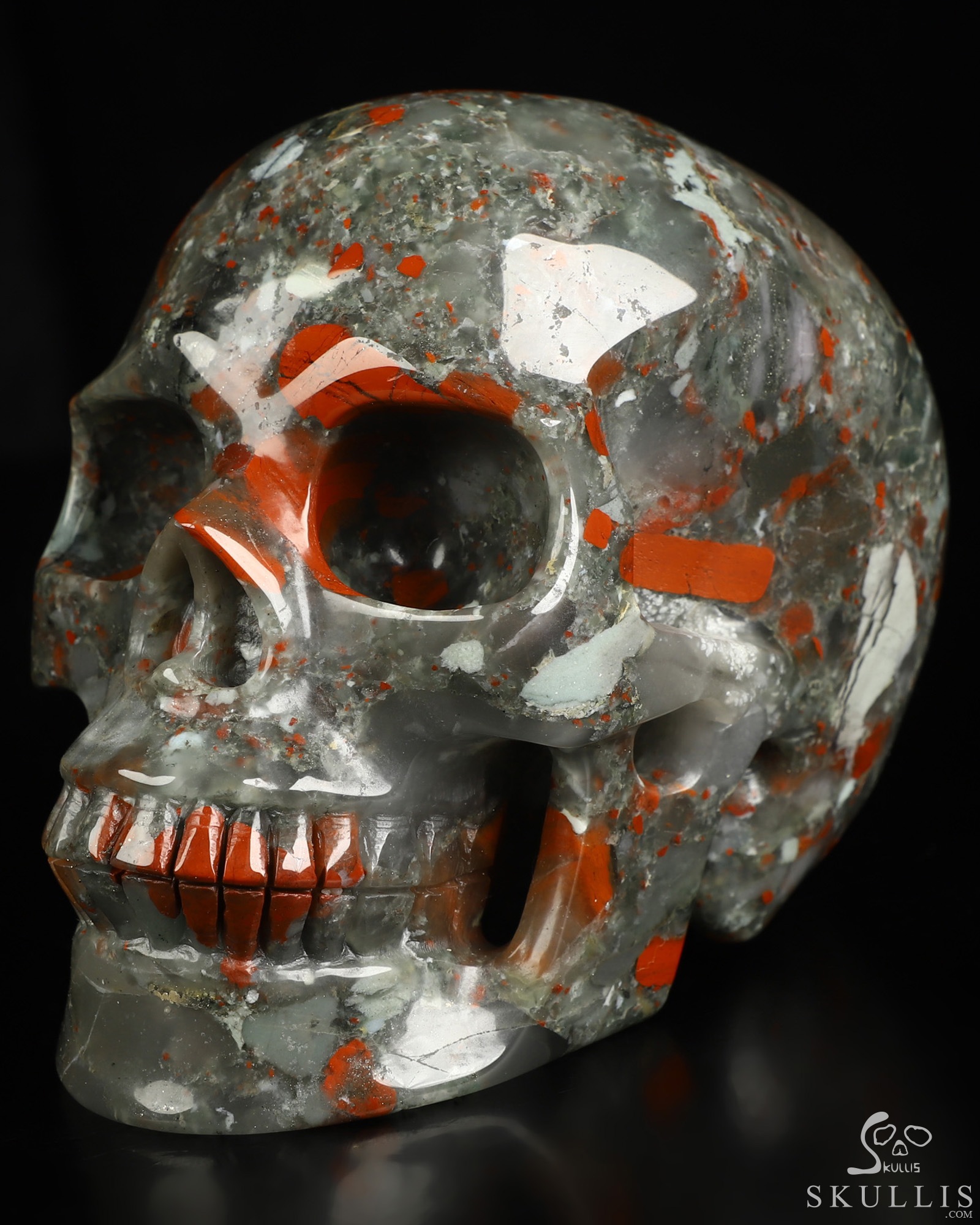 5.0" African Bloodstone Hand Carved Crystal Skull, Realistic, Crystal Healing 5.0" African Bloodstone Hand Carved Crystal Skull, Realistic, Crystal Healing