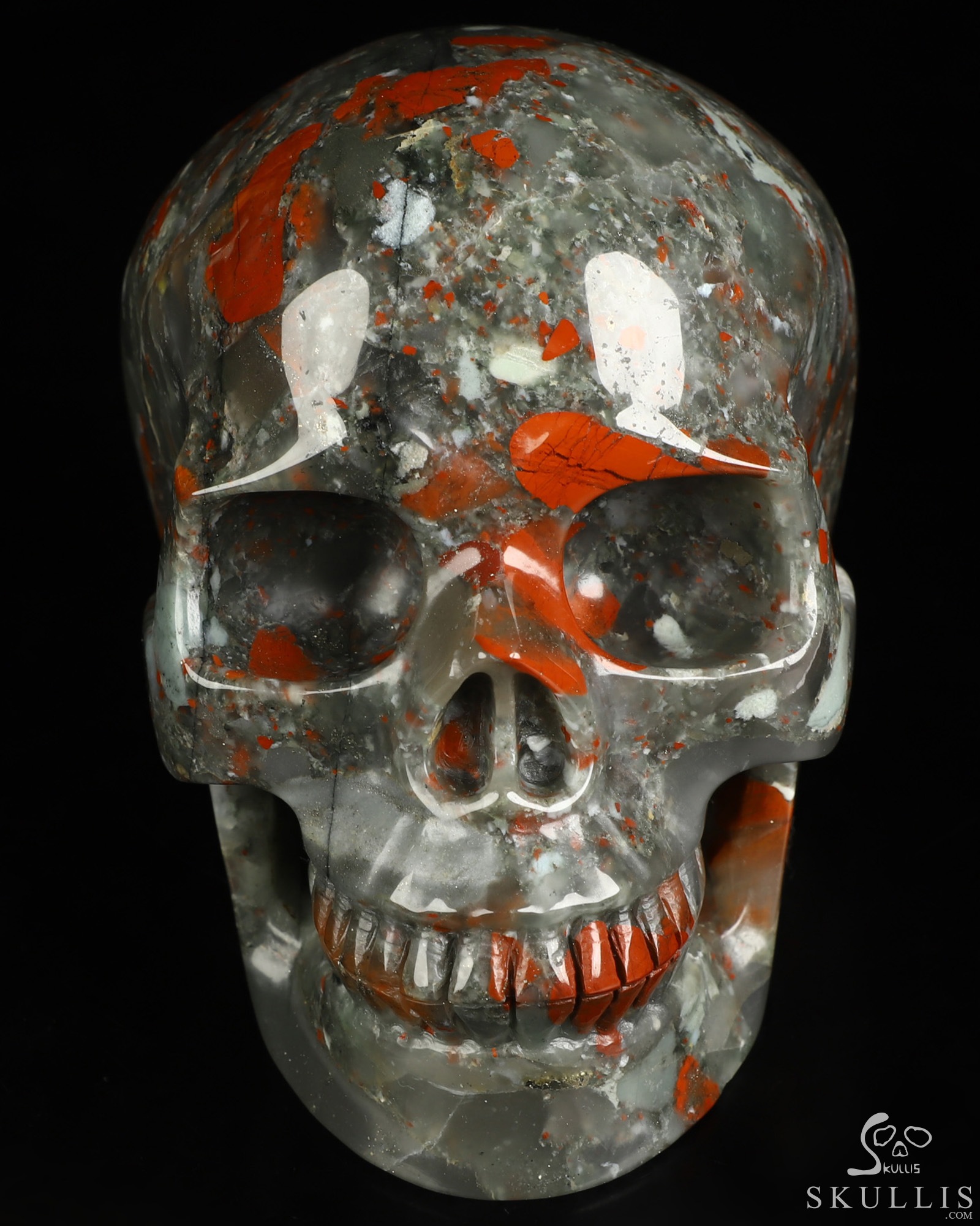 5.0" African Bloodstone Hand Carved Crystal Skull, Realistic, Crystal Healing 5.0" African Bloodstone Hand Carved Crystal Skull, Realistic, Crystal Healing
