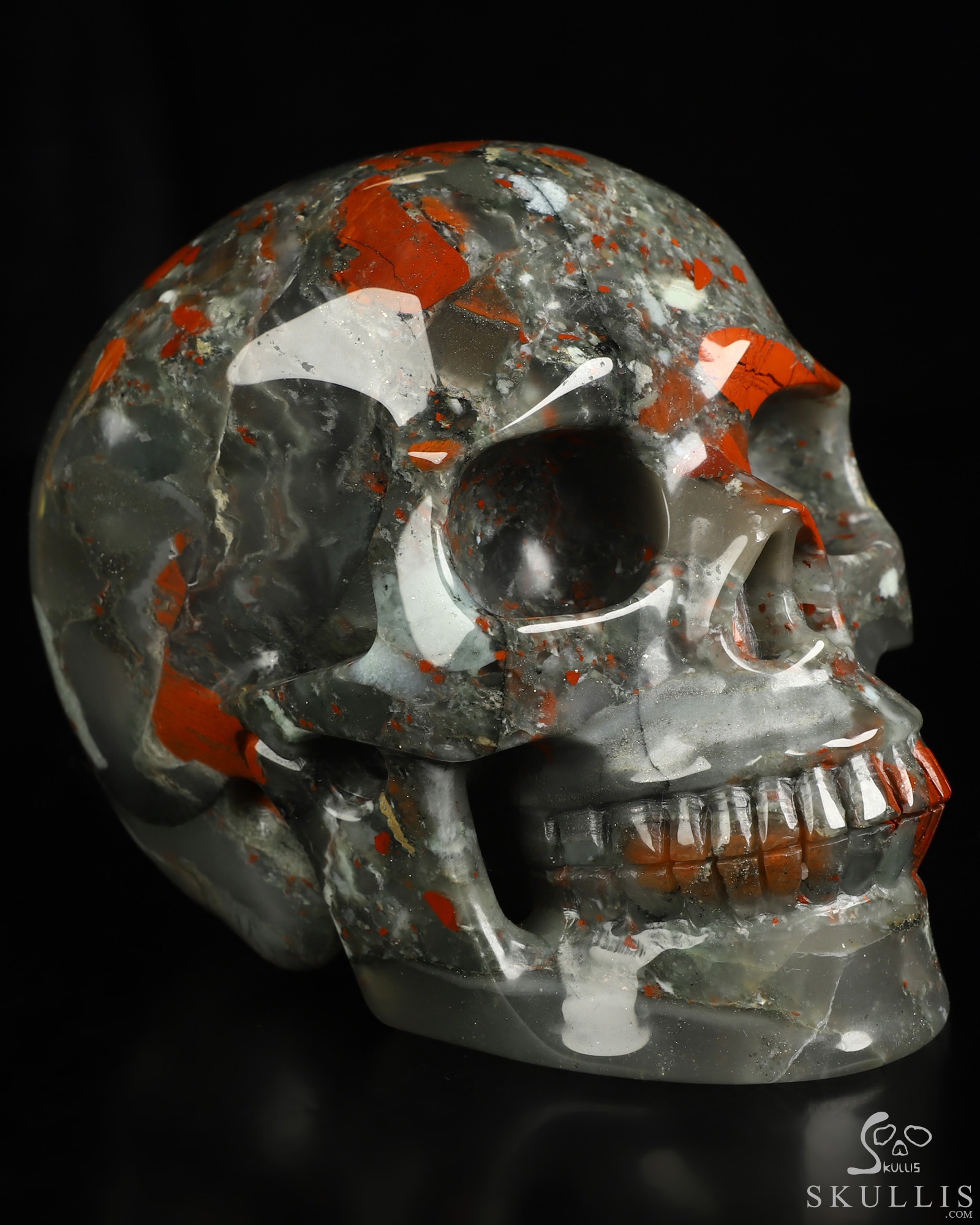 5.0" African Bloodstone Hand Carved Crystal Skull, Realistic, Crystal Healing 5.0" African Bloodstone Hand Carved Crystal Skull, Realistic, Crystal Healing