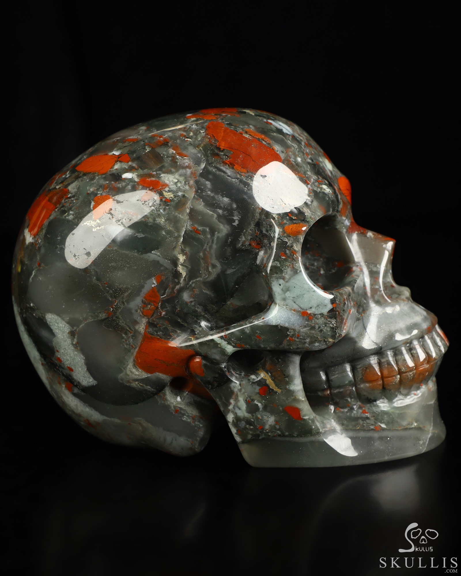 5.0" African Bloodstone Hand Carved Crystal Skull, Realistic, Crystal Healing 5.0" African Bloodstone Hand Carved Crystal Skull, Realistic, Crystal Healing