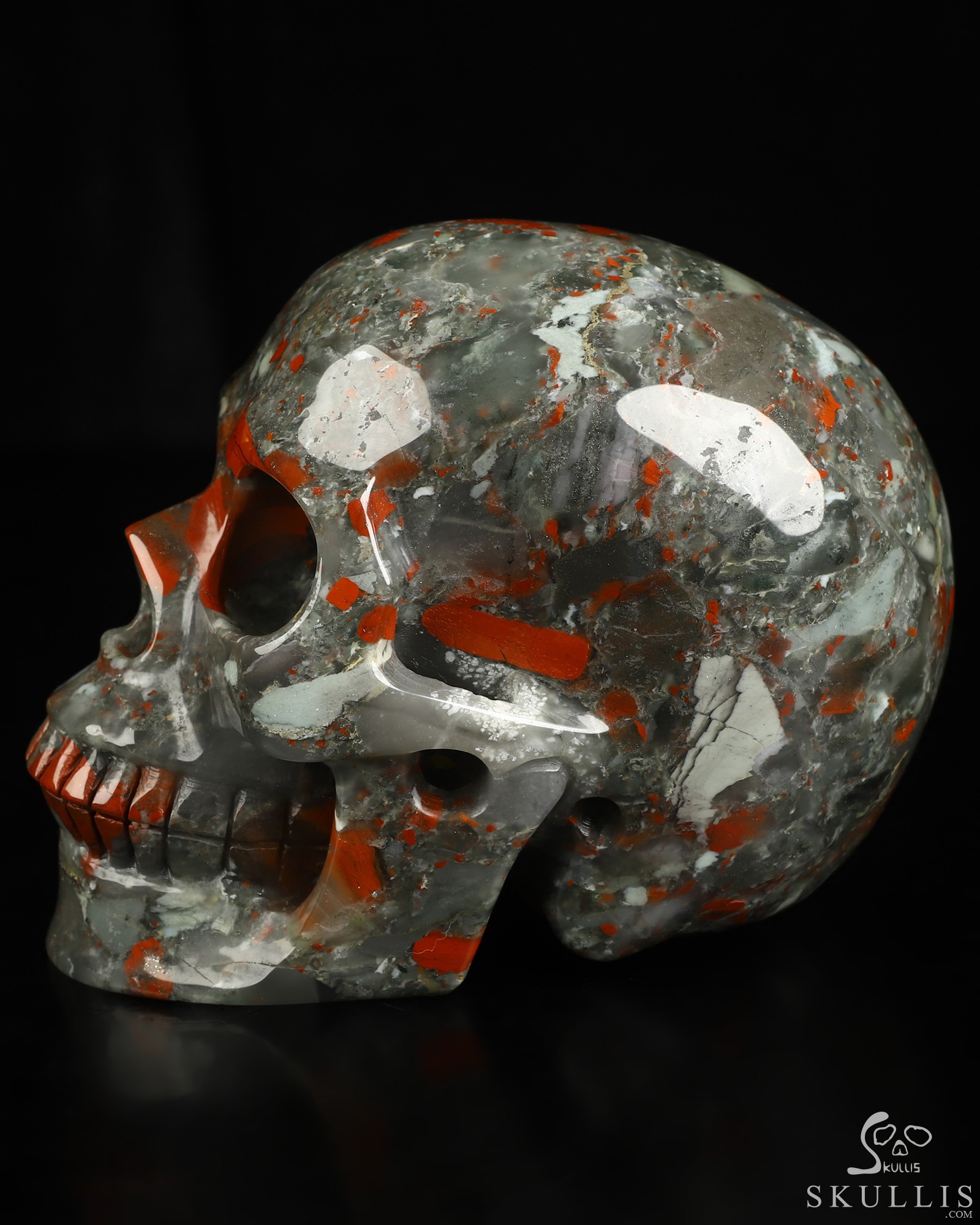 5.0" African Bloodstone Hand Carved Crystal Skull, Realistic, Crystal Healing 5.0" African Bloodstone Hand Carved Crystal Skull, Realistic, Crystal Healing