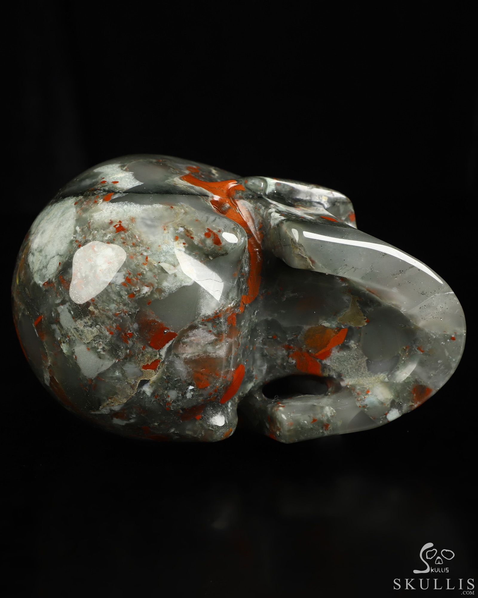 5.0" African Bloodstone Hand Carved Crystal Skull, Realistic, Crystal Healing 5.0" African Bloodstone Hand Carved Crystal Skull, Realistic, Crystal Healing