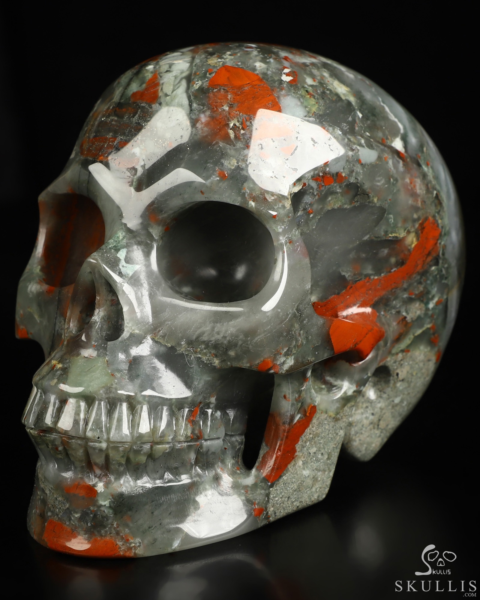 5.0" African Bloodstone Hand Carved Crystal Skull, Realistic, Crystal Healing 5.0" African Bloodstone Hand Carved Crystal Skull, Realistic, Crystal Healing