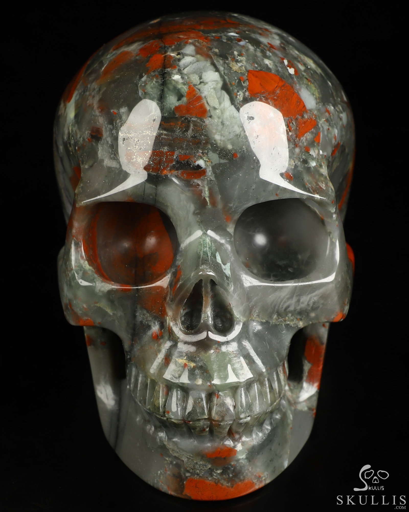 5.0" African Bloodstone Hand Carved Crystal Skull, Realistic, Crystal Healing 5.0" African Bloodstone Hand Carved Crystal Skull, Realistic, Crystal Healing