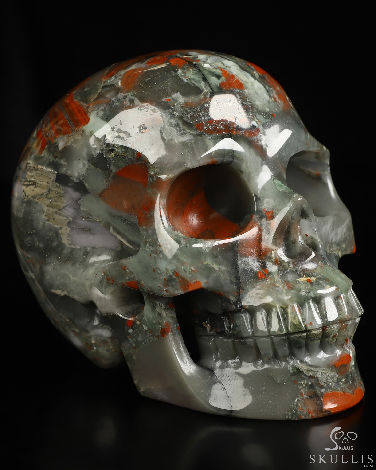 5.0" African Bloodstone Hand Carved Crystal Skull, Realistic, Crystal Healing 5.0" African Bloodstone Hand Carved Crystal Skull, Realistic, Crystal Healing