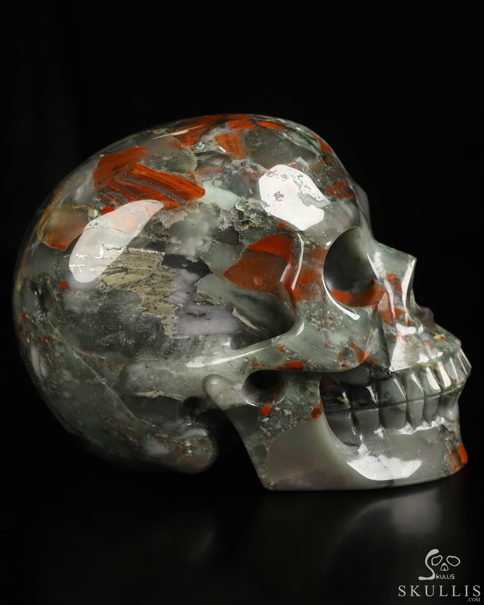 5.0" African Bloodstone Hand Carved Crystal Skull, Realistic, Crystal Healing 5.0" African Bloodstone Hand Carved Crystal Skull, Realistic, Crystal Healing