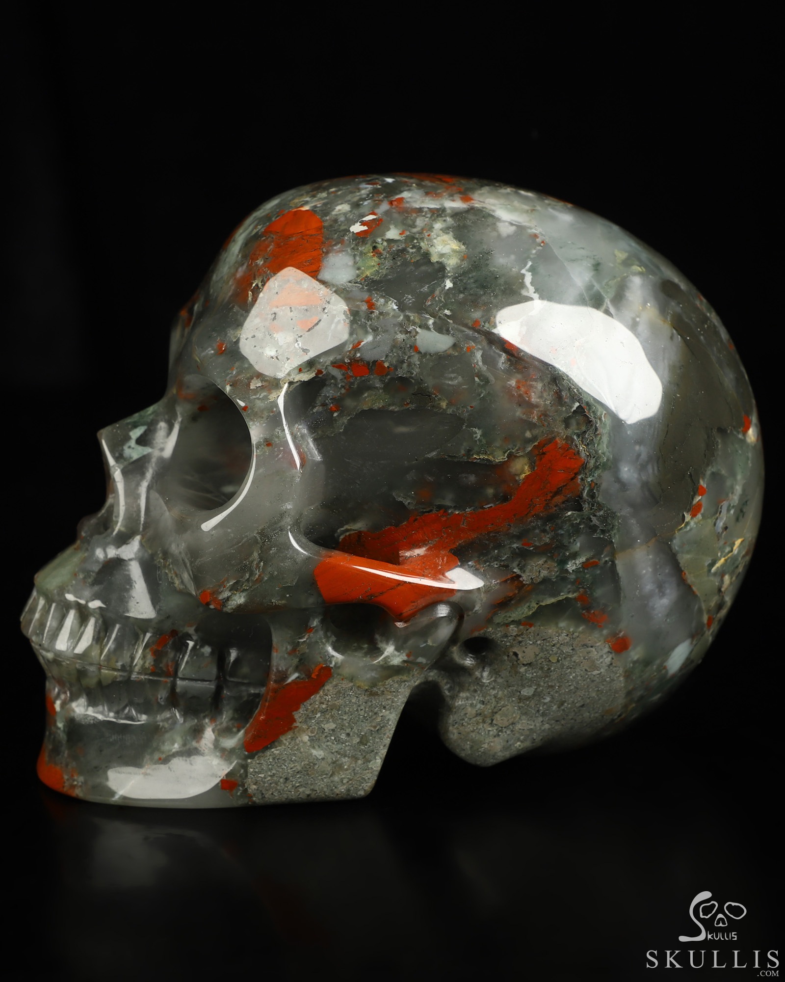 5.0" African Bloodstone Hand Carved Crystal Skull, Realistic, Crystal Healing 5.0" African Bloodstone Hand Carved Crystal Skull, Realistic, Crystal Healing