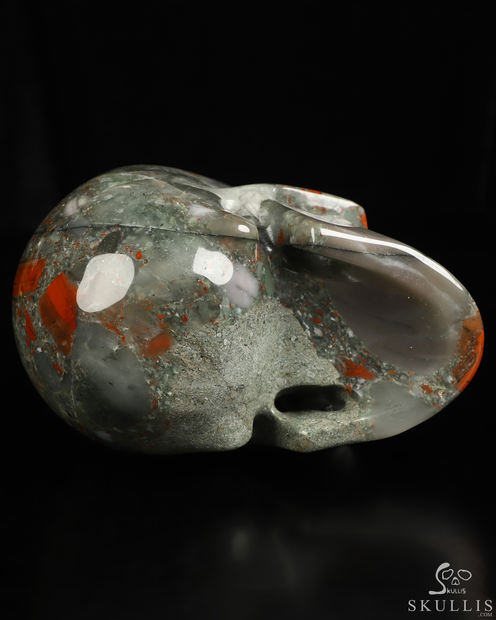 5.0" African Bloodstone Hand Carved Crystal Skull, Realistic, Crystal Healing 5.0" African Bloodstone Hand Carved Crystal Skull, Realistic, Crystal Healing