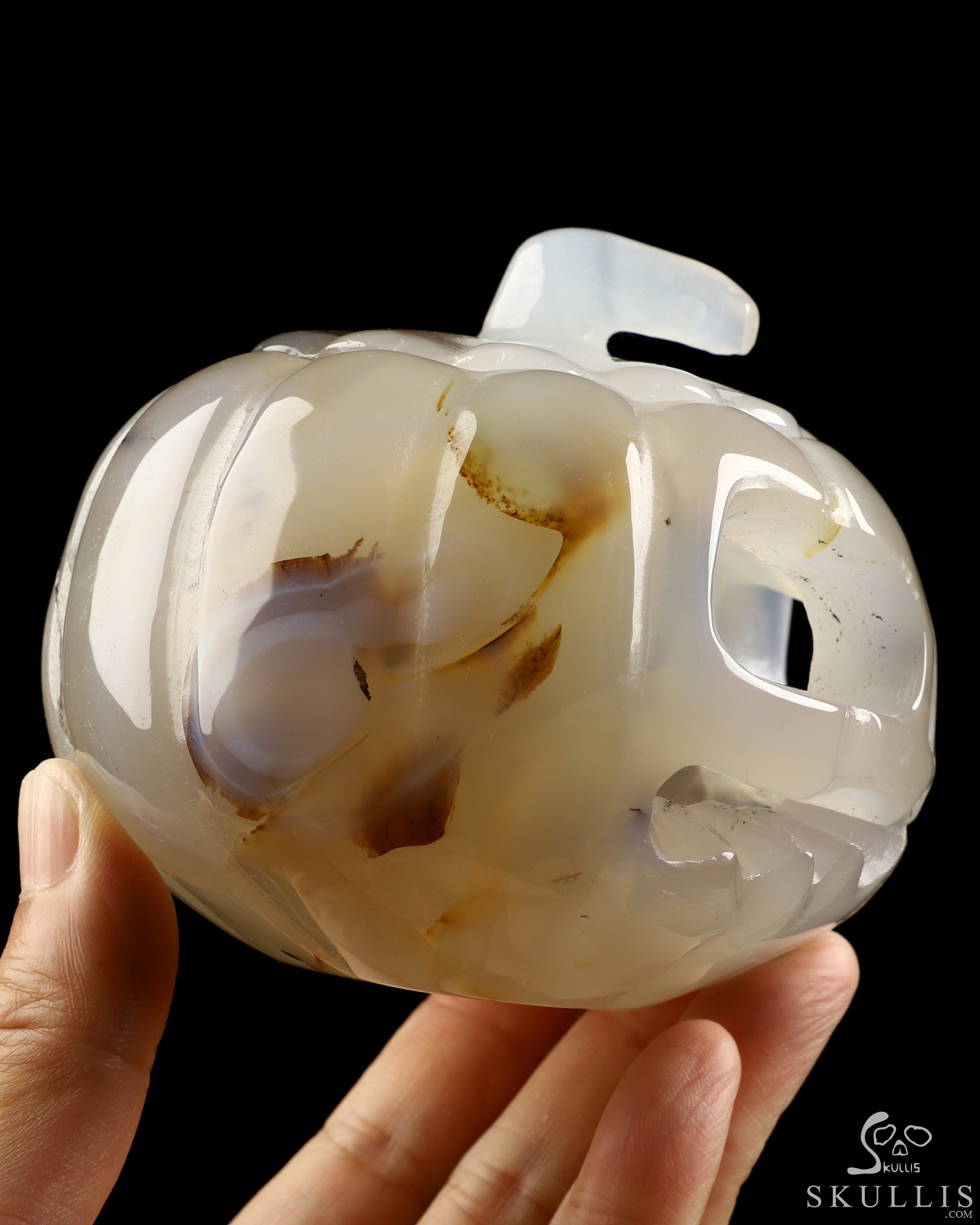 4.0" Agate Hand Carved Hollow Pumpkin Crystal Skull Sculpture, Crystal Healing 4.0" Agate Hand Carved Hollow Pumpkin Crystal Skull Sculpture, Crystal Healing