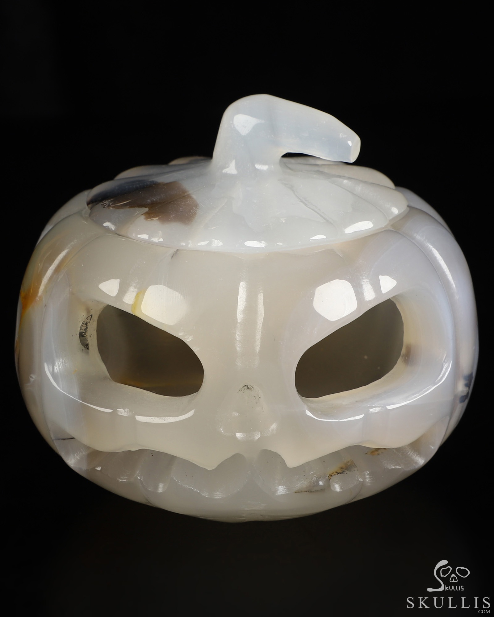 4.0" Agate Hand Carved Hollow Pumpkin Crystal Skull Sculpture, Crystal Healing 4.0" Agate Hand Carved Hollow Pumpkin Crystal Skull Sculpture, Crystal Healing