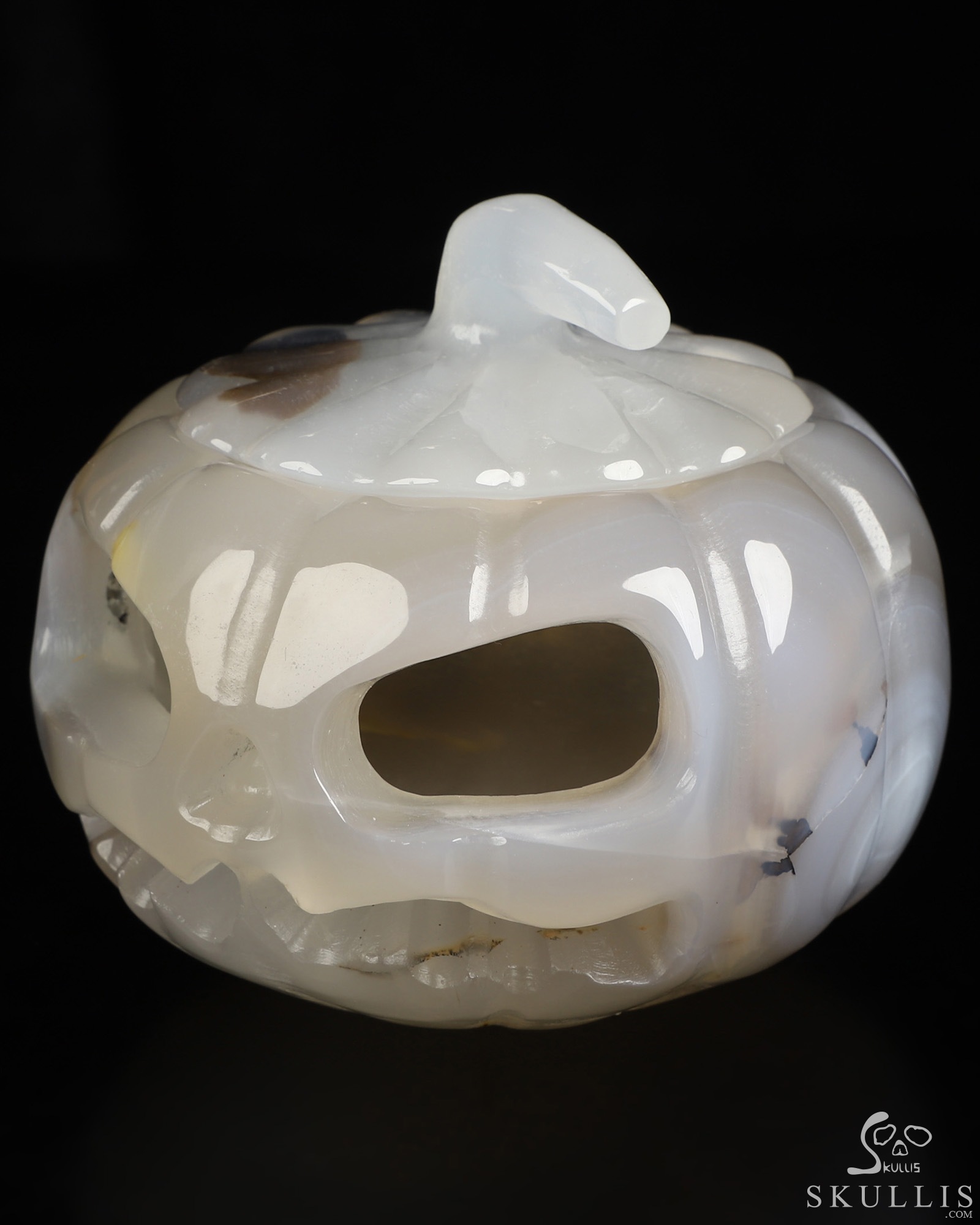 4.0" Agate Hand Carved Hollow Pumpkin Crystal Skull Sculpture, Crystal Healing 4.0" Agate Hand Carved Hollow Pumpkin Crystal Skull Sculpture, Crystal Healing