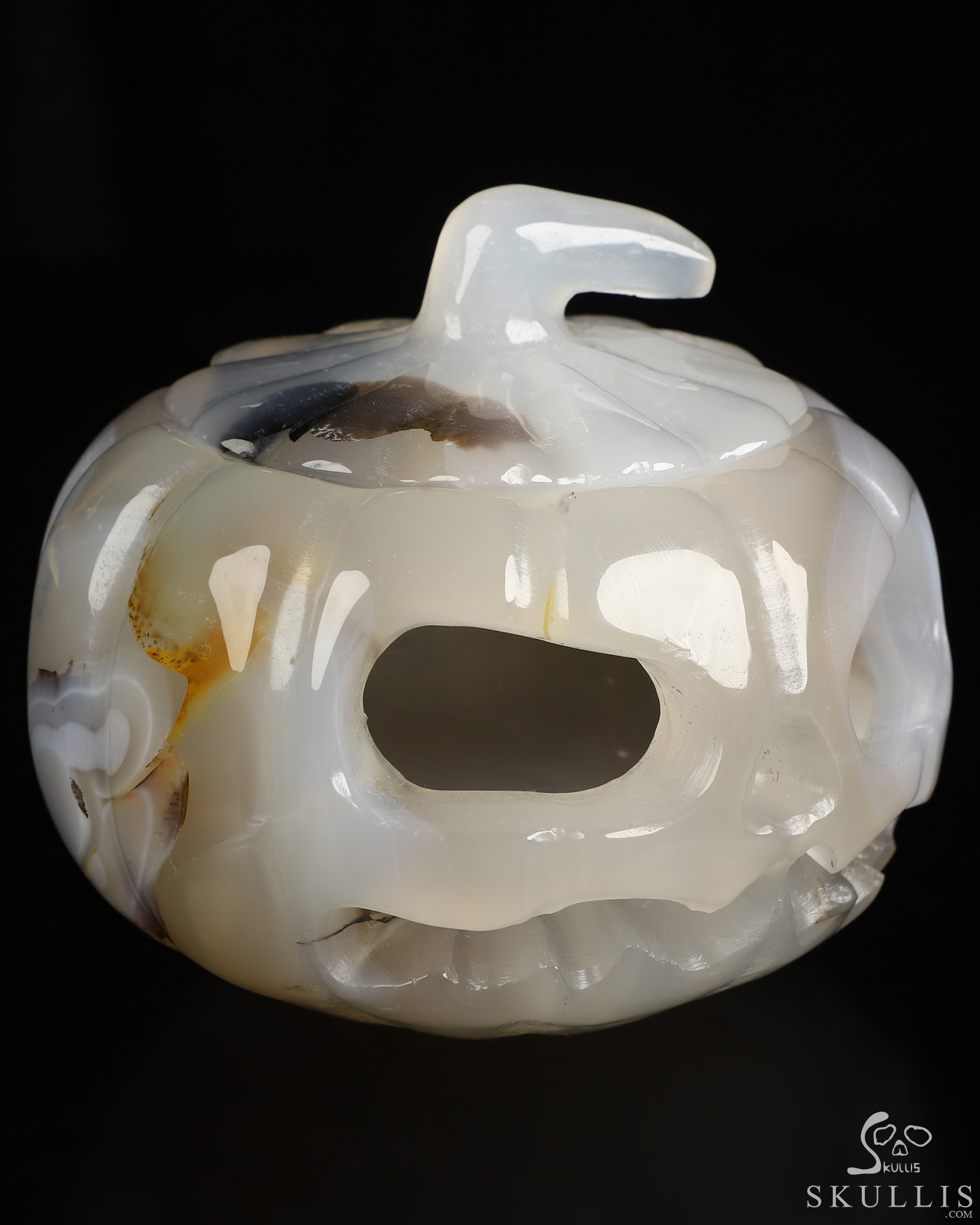 4.0" Agate Hand Carved Hollow Pumpkin Crystal Skull Sculpture, Crystal Healing 4.0" Agate Hand Carved Hollow Pumpkin Crystal Skull Sculpture, Crystal Healing