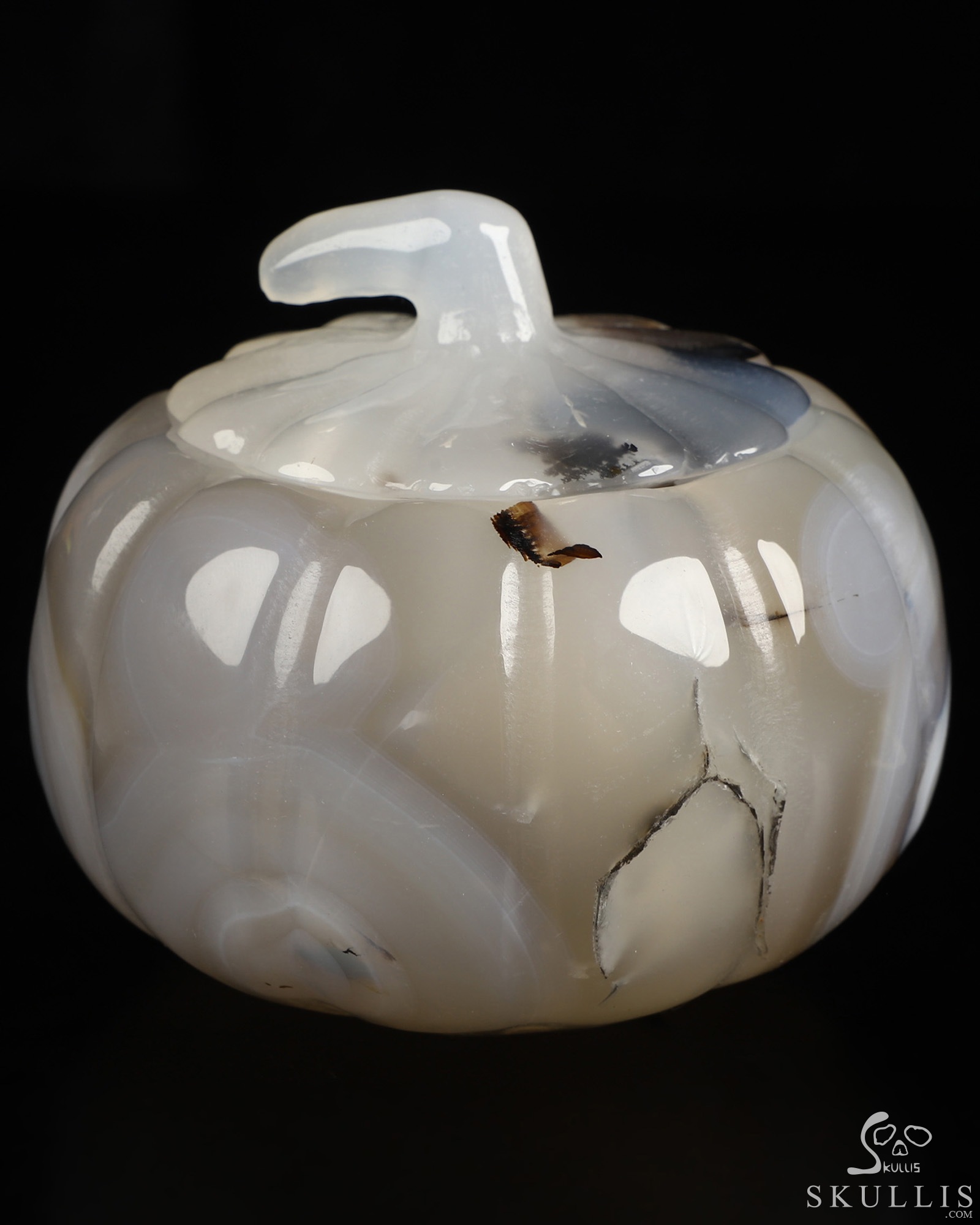 4.0" Agate Hand Carved Hollow Pumpkin Crystal Skull Sculpture, Crystal Healing 4.0" Agate Hand Carved Hollow Pumpkin Crystal Skull Sculpture, Crystal Healing