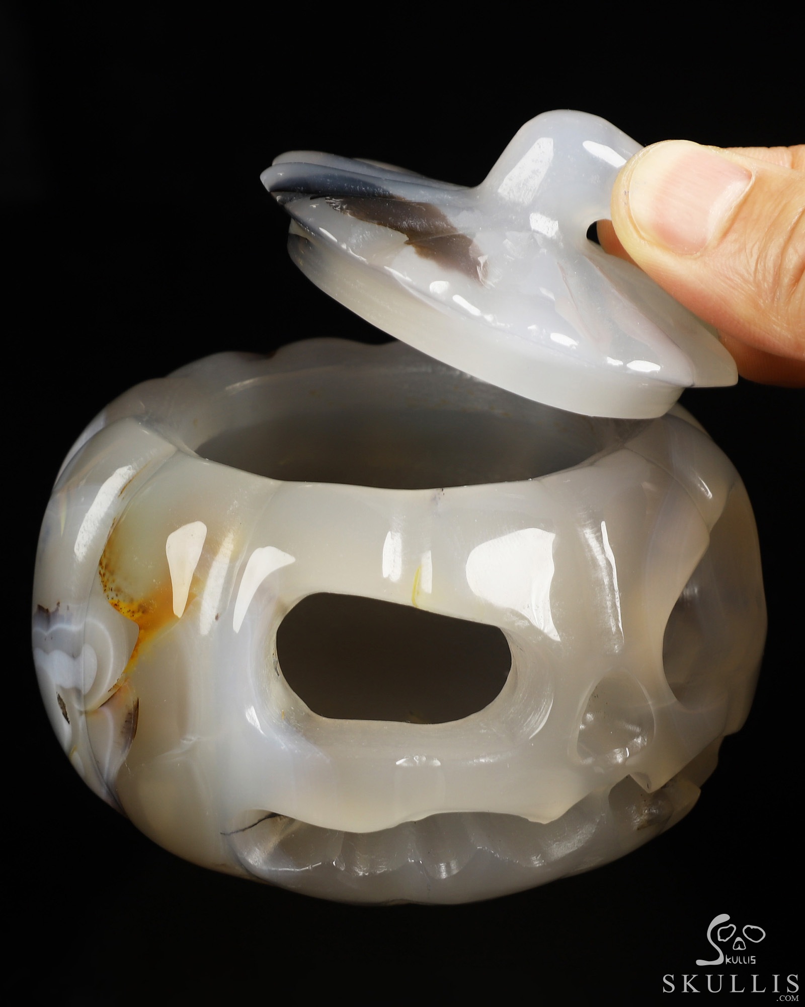 4.0" Agate Hand Carved Hollow Pumpkin Crystal Skull Sculpture, Crystal Healing 4.0" Agate Hand Carved Hollow Pumpkin Crystal Skull Sculpture, Crystal Healing