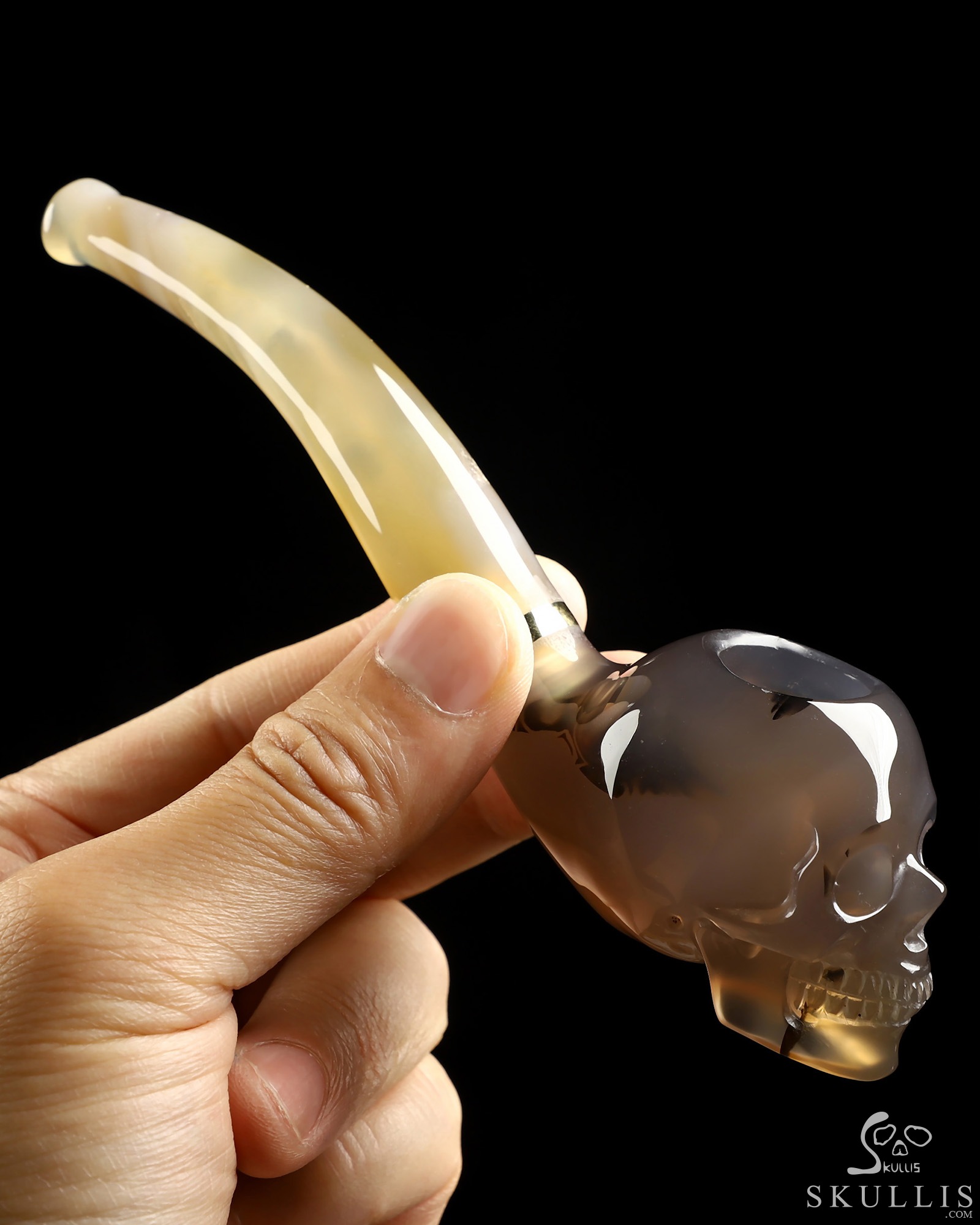 5.8" Premium Brazilian Agate Hand Carved Crystal Skull Pipe, Crystal Healing 5.8" Premium Brazilian Agate Hand Carved Crystal Skull Pipe, Crystal Healing