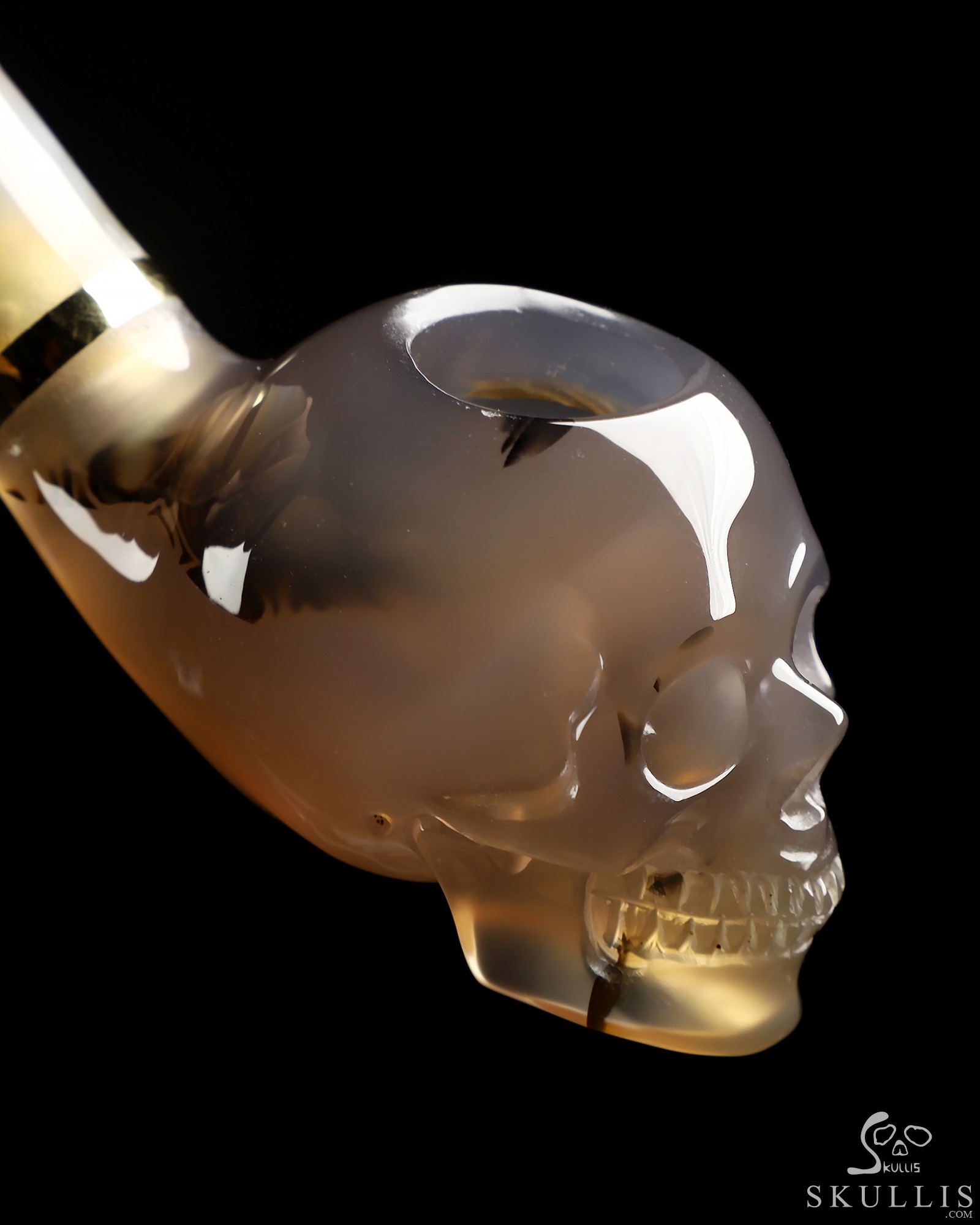 5.8" Premium Brazilian Agate Hand Carved Crystal Skull Pipe, Crystal Healing 5.8" Premium Brazilian Agate Hand Carved Crystal Skull Pipe, Crystal Healing