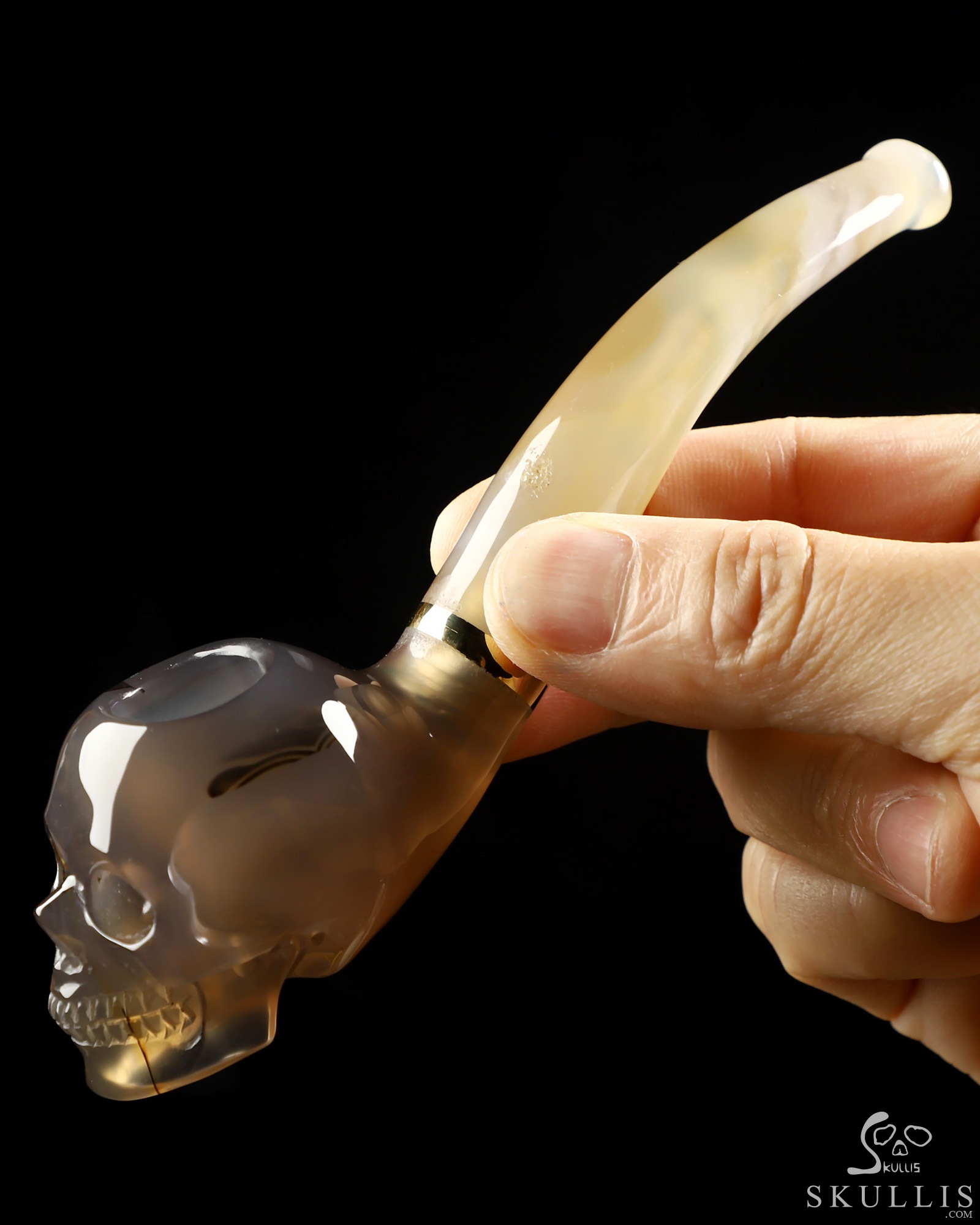 5.8" Premium Brazilian Agate Hand Carved Crystal Skull Pipe, Crystal Healing 5.8" Premium Brazilian Agate Hand Carved Crystal Skull Pipe, Crystal Healing