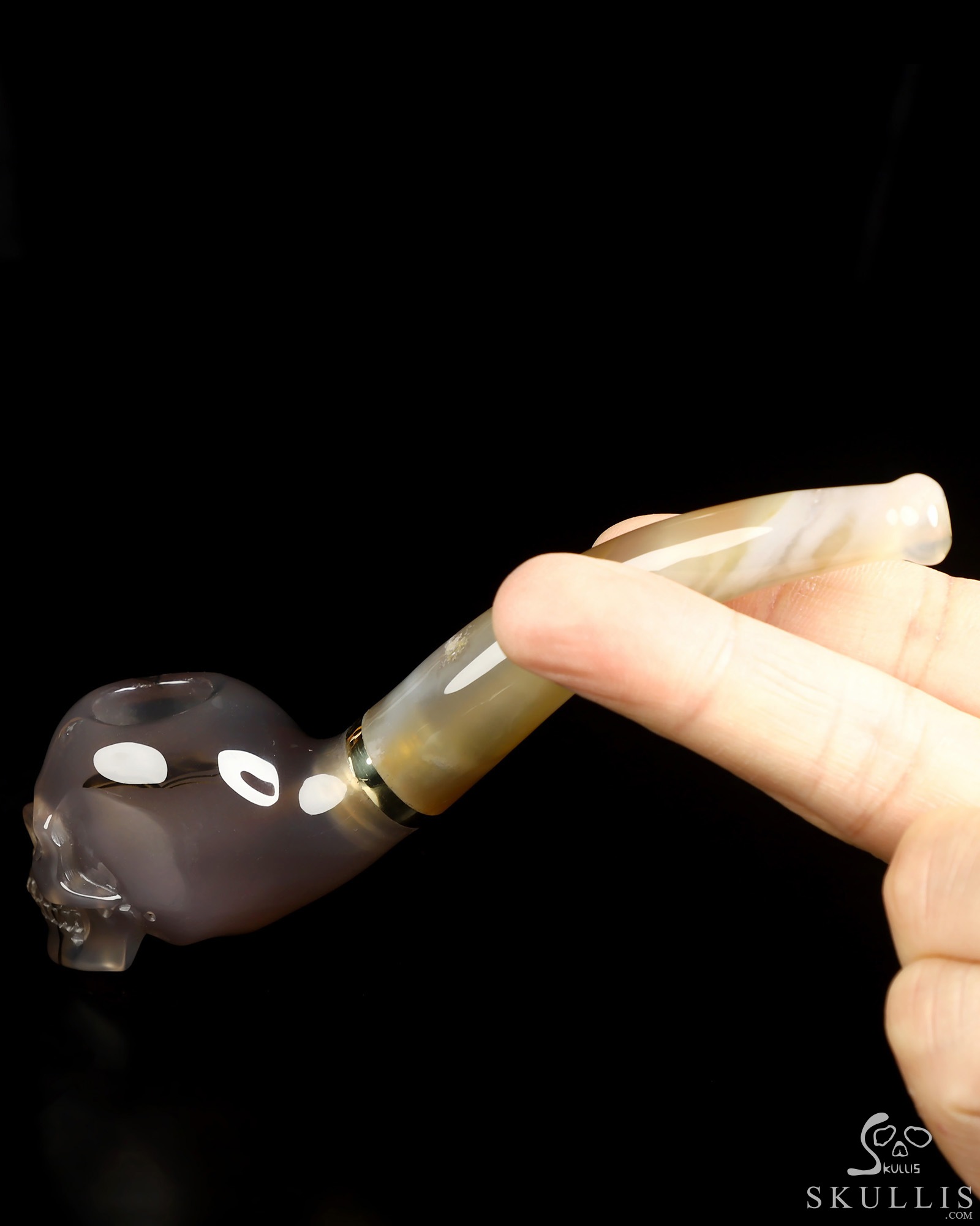 5.8" Premium Brazilian Agate Hand Carved Crystal Skull Pipe, Crystal Healing 5.8" Premium Brazilian Agate Hand Carved Crystal Skull Pipe, Crystal Healing