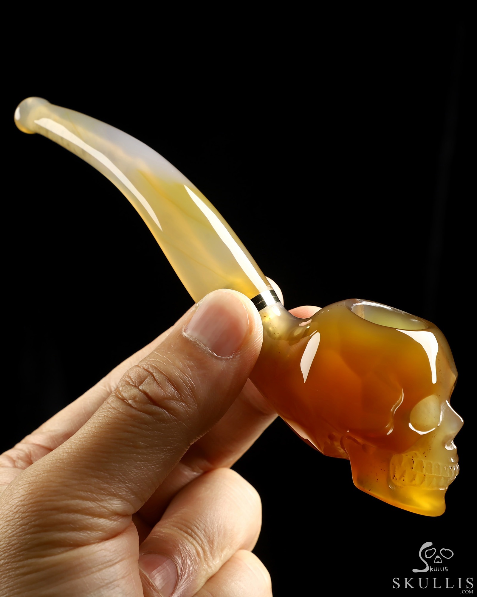 5.7" Premium Brazilian Agate Hand Carved Crystal Skull Pipe, Crystal Healing 5.7" Premium Brazilian Agate Hand Carved Crystal Skull Pipe, Crystal Healing